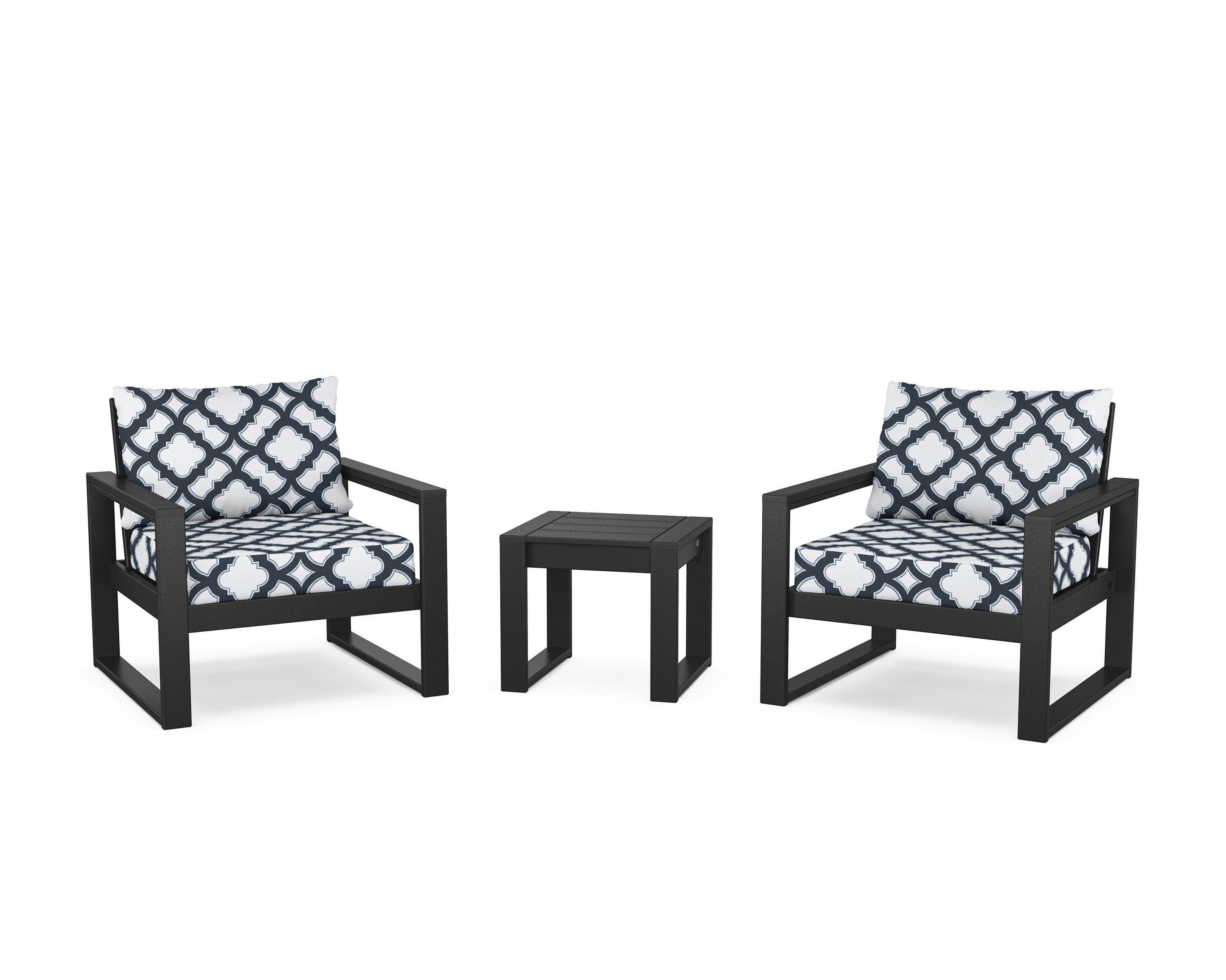 EDGE Sectional 3-Piece Deep Seating Set in Black / Trellis Marine Indigo