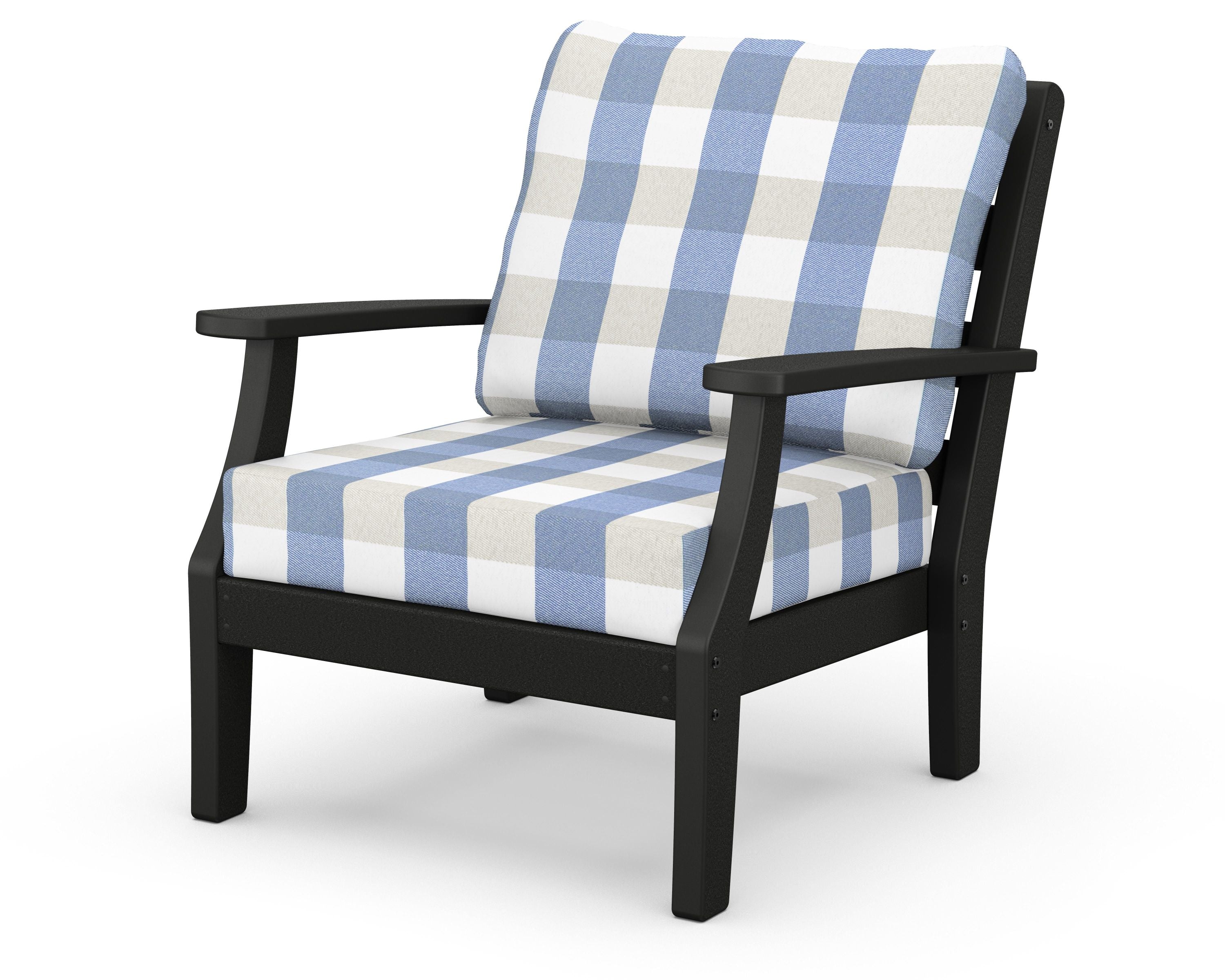 Chesapeake Deep Seating Chair in Black / Buffalo Plaid Sky Blue