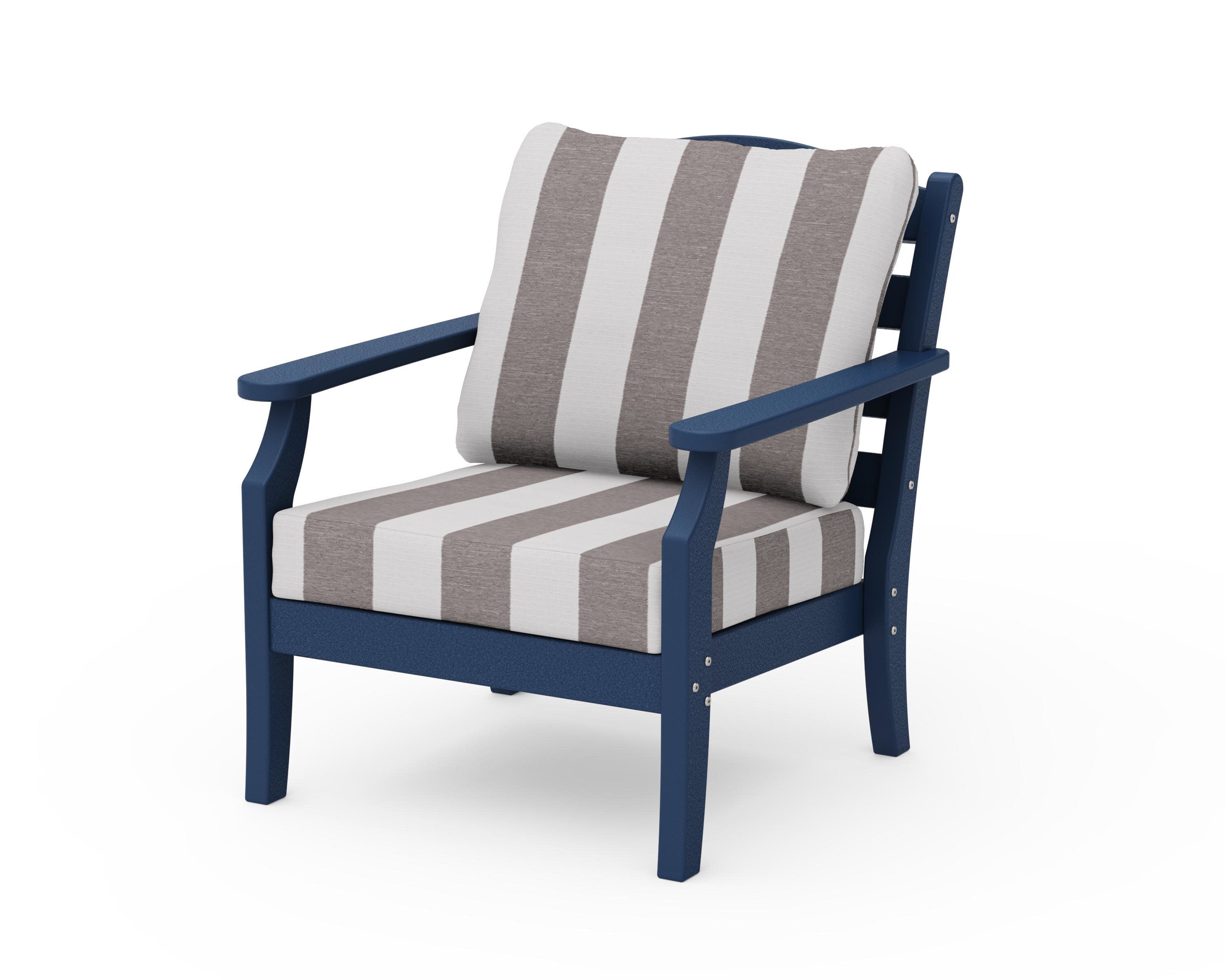 Savannah Deep Seating Chair in Navy / Cabana Stripe Grey Mist