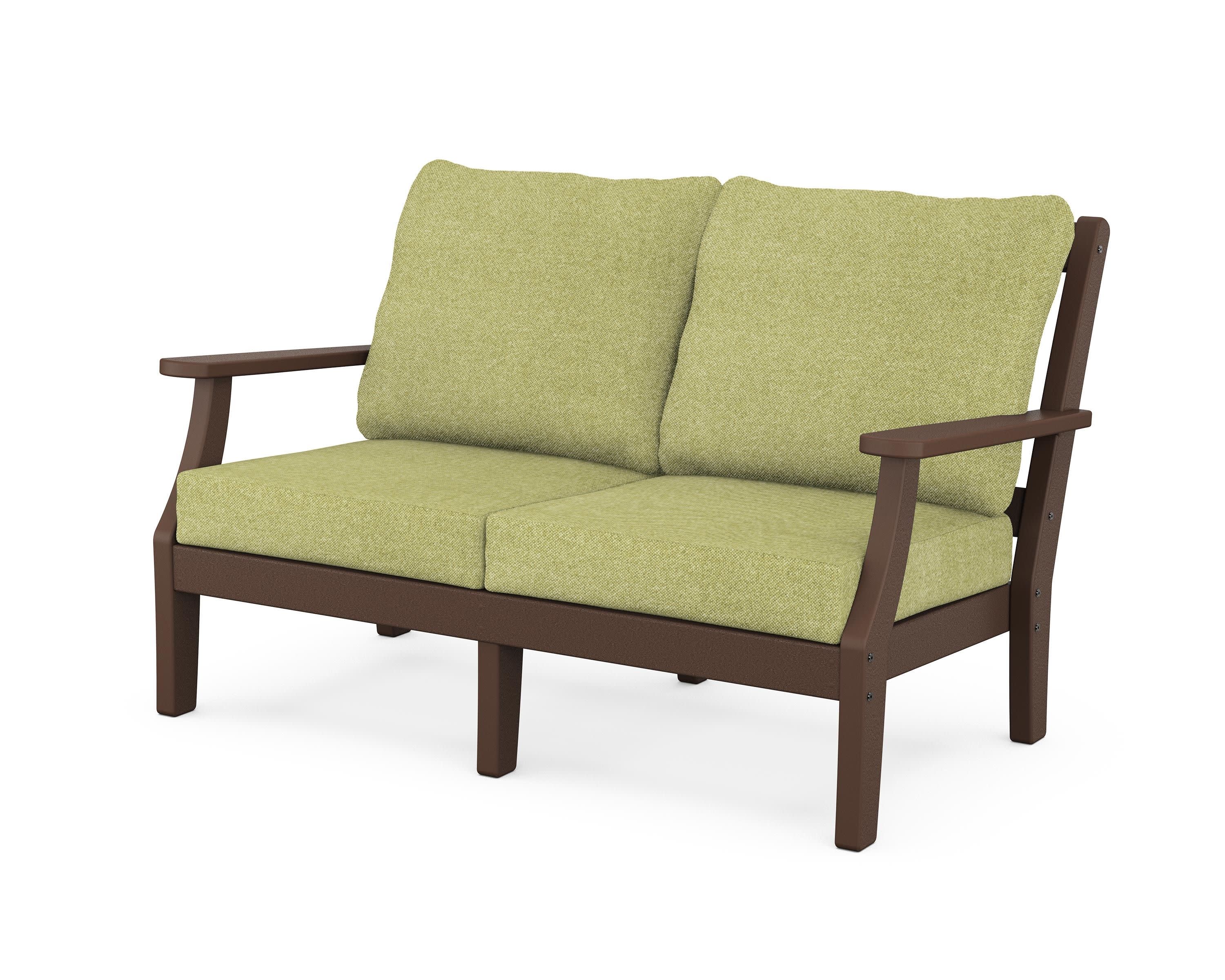 Chinoiserie Deep Seating Loveseat in Mahogany / Chartreuse Boucle
