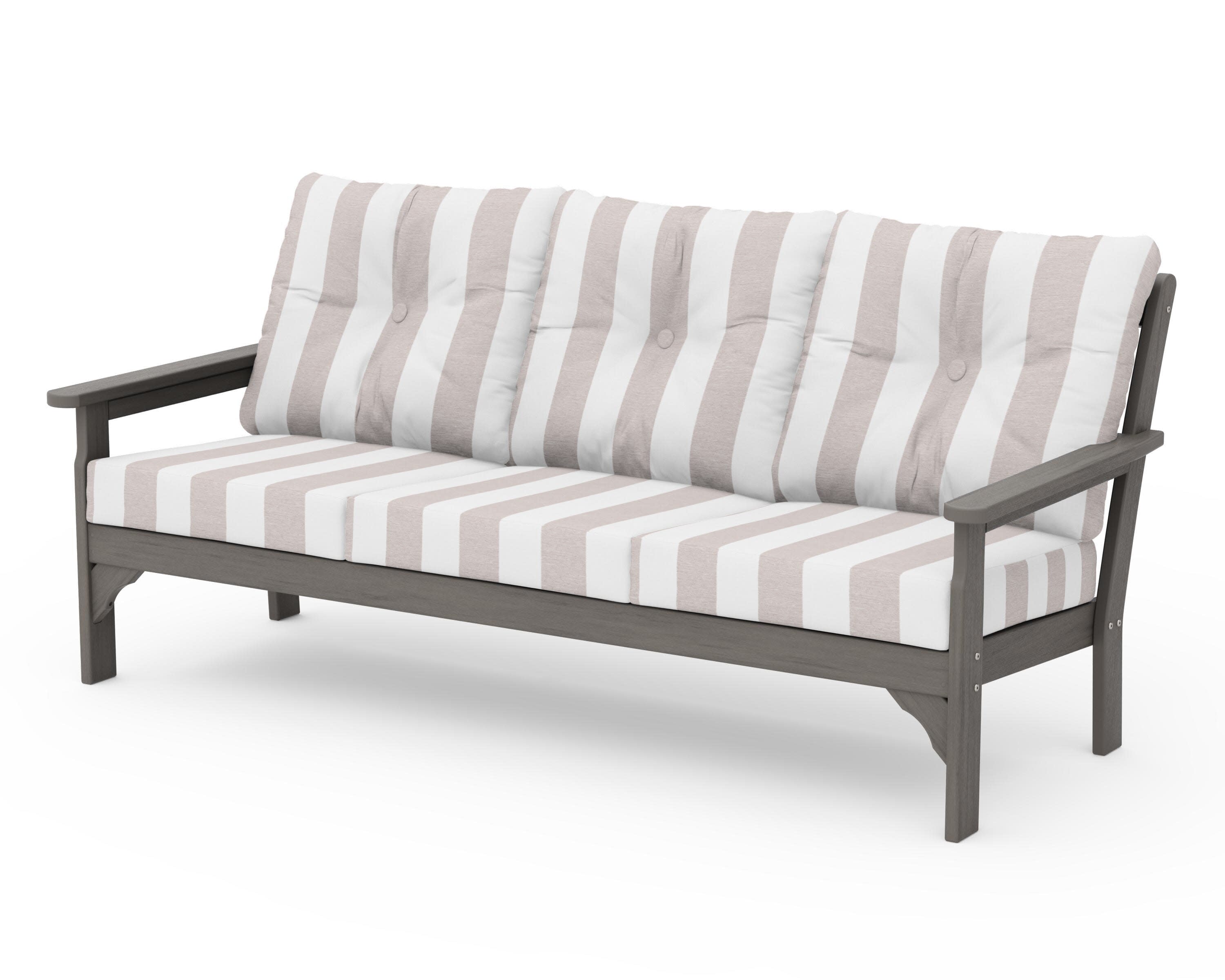 Vineyard Deep Seating Sofa in Driftwood / Cabana Stripe Dune Burlap