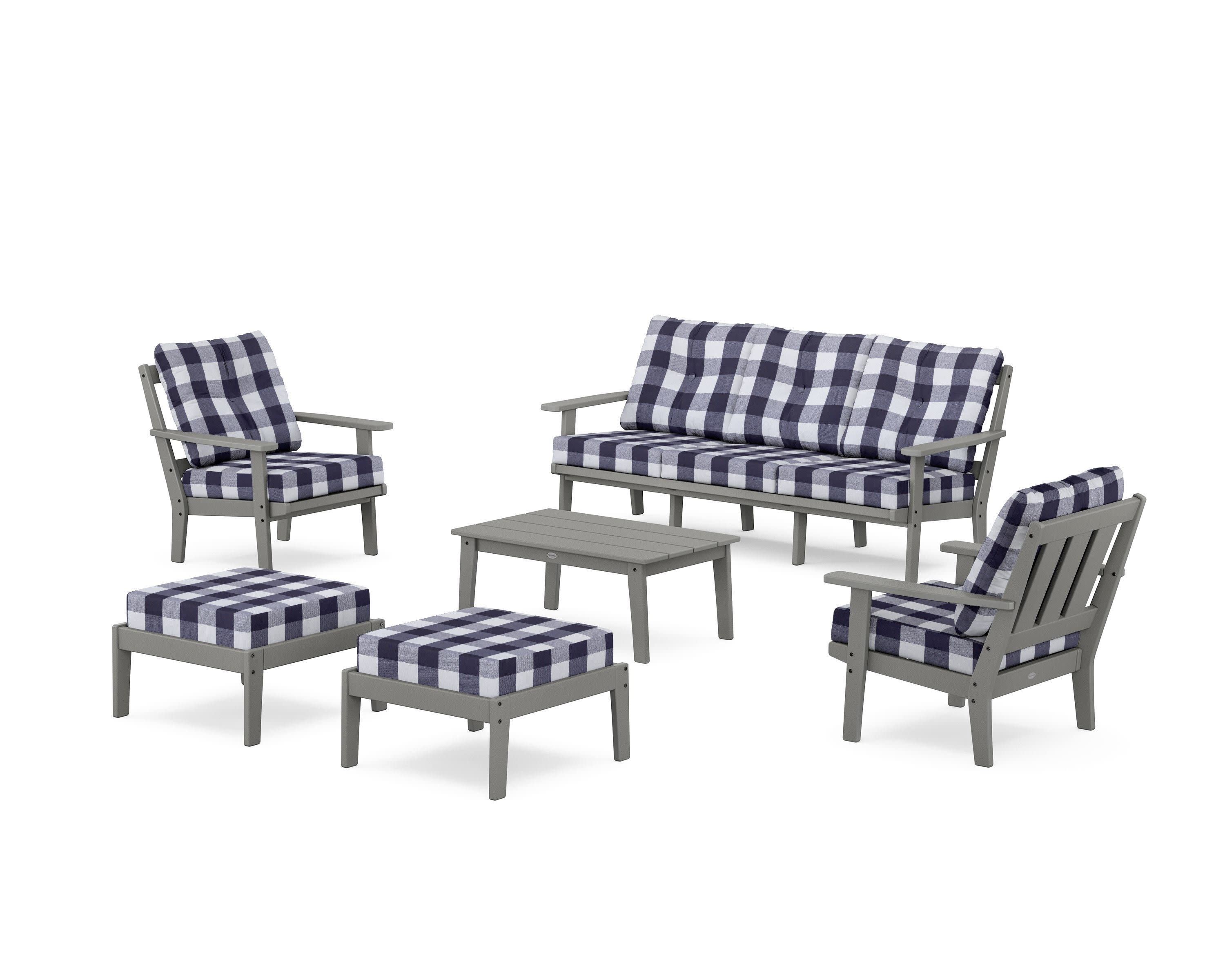 Oxford 6-Piece Lounge Sofa Set in Slate Grey / Buffalo Plaid Navy