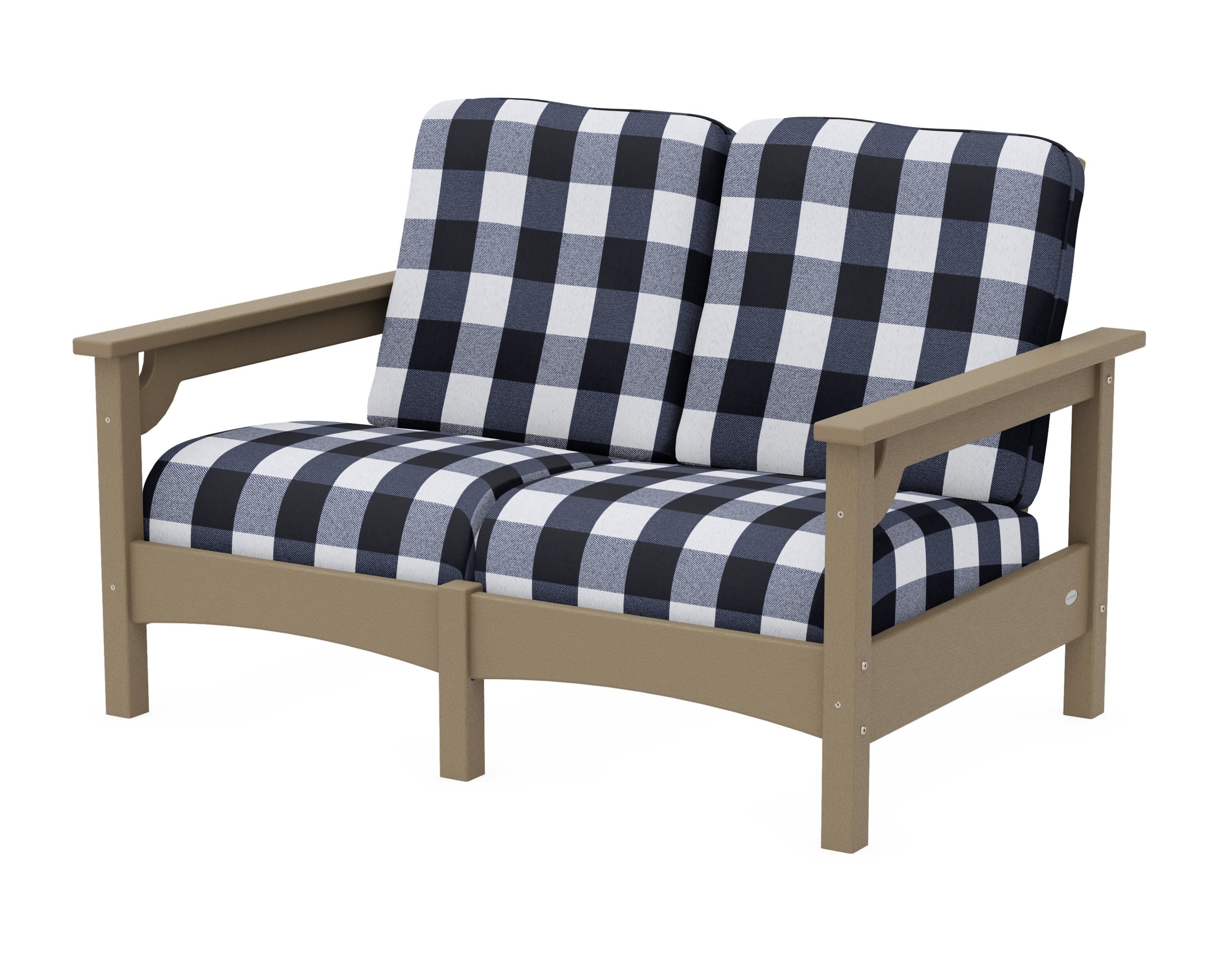 Club Loveseat in Vintage Sahara / Buffalo Plaid Marine Indigo