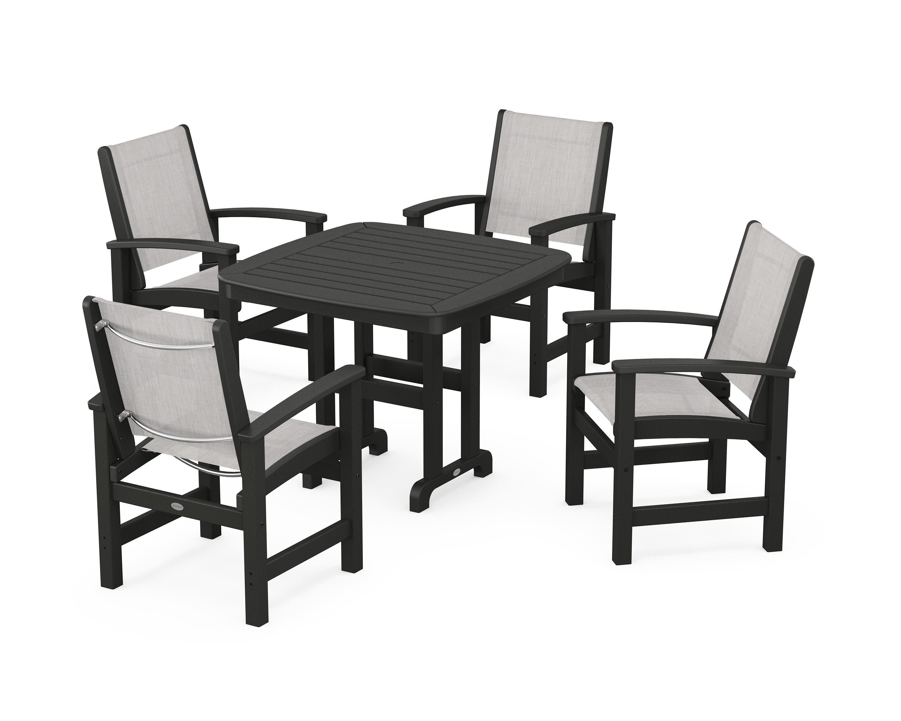 Coastal 5-Piece Dining Set in Black / Parchment Sling