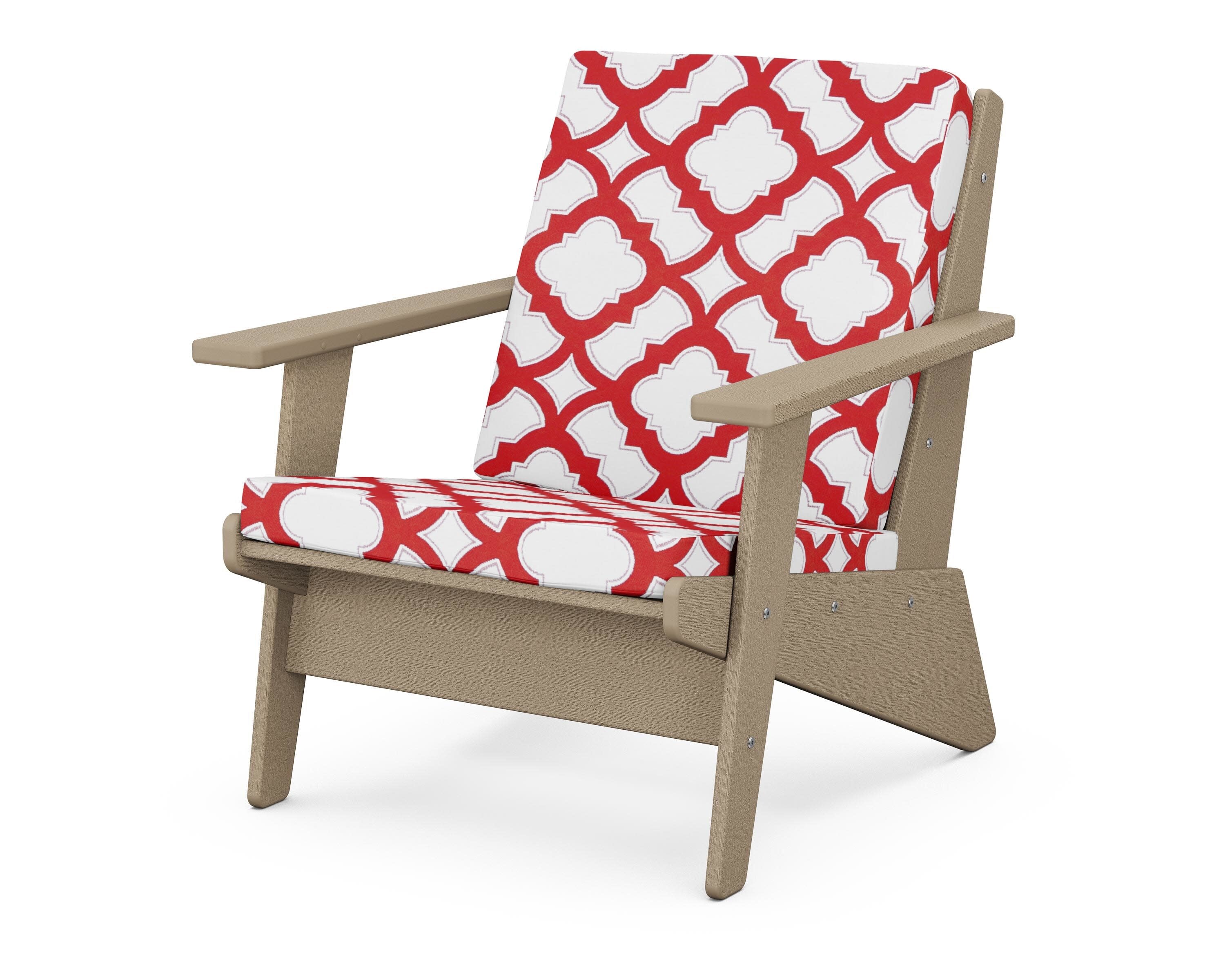 Riviera Modern Lounge Chair in Vintage Sahara / Trellis Crimson