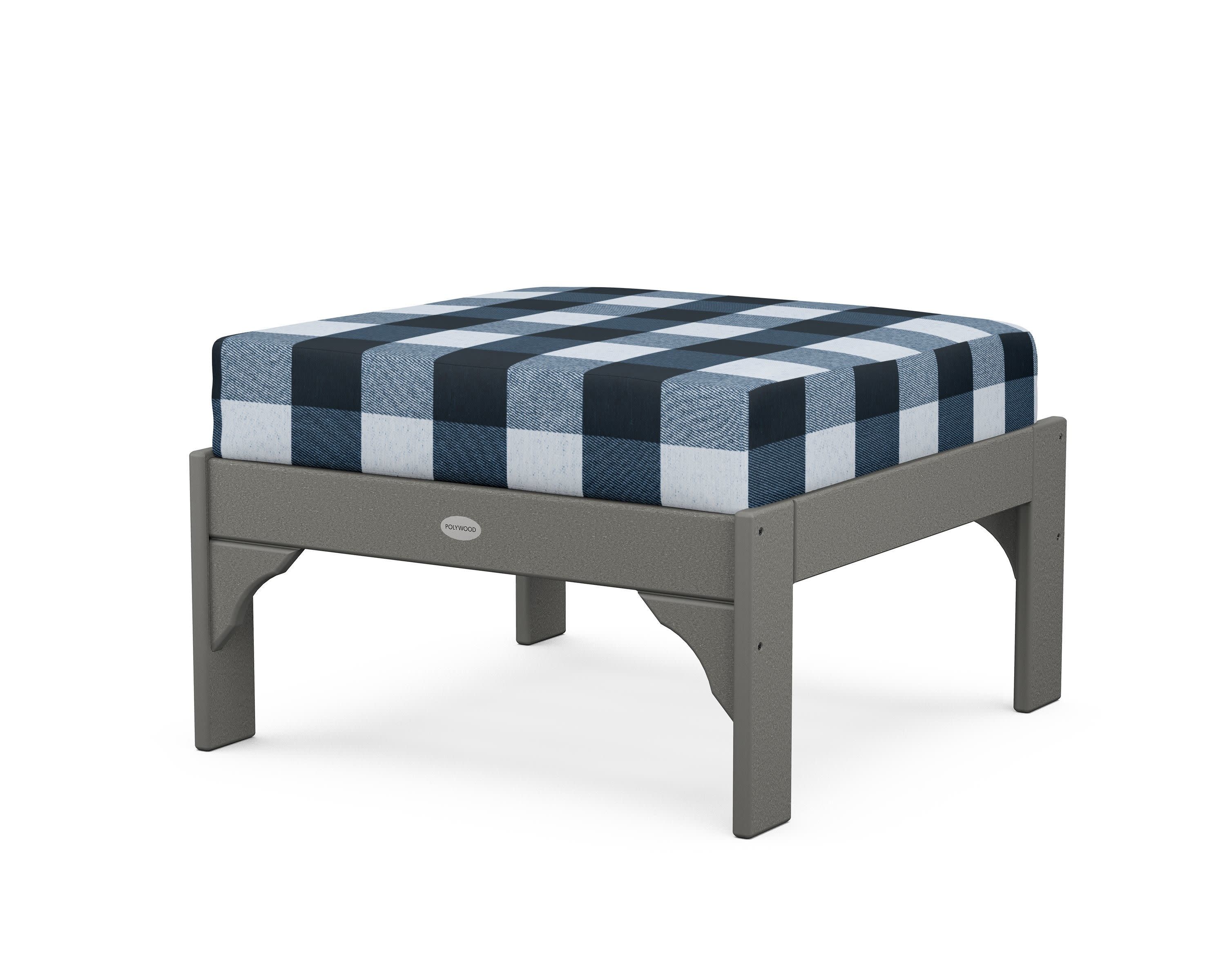 Vineyard Deep Seating Ottoman in Slate Grey / Buffalo Plaid Marine Indigo