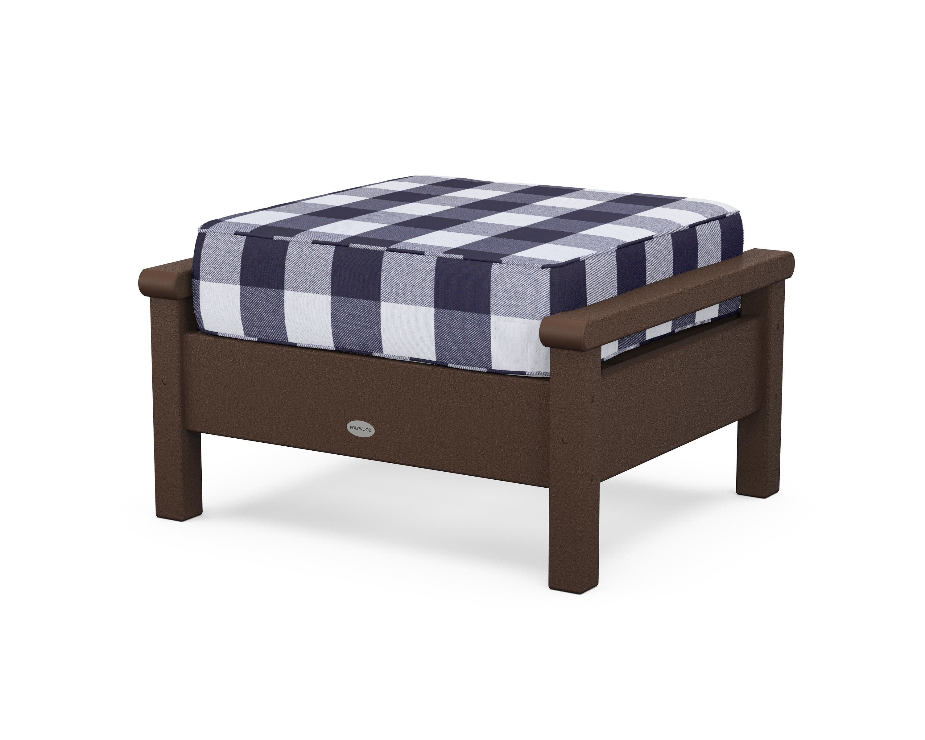 Harbour Deep Seating Ottoman in Mahogany / Buffalo Plaid Navy