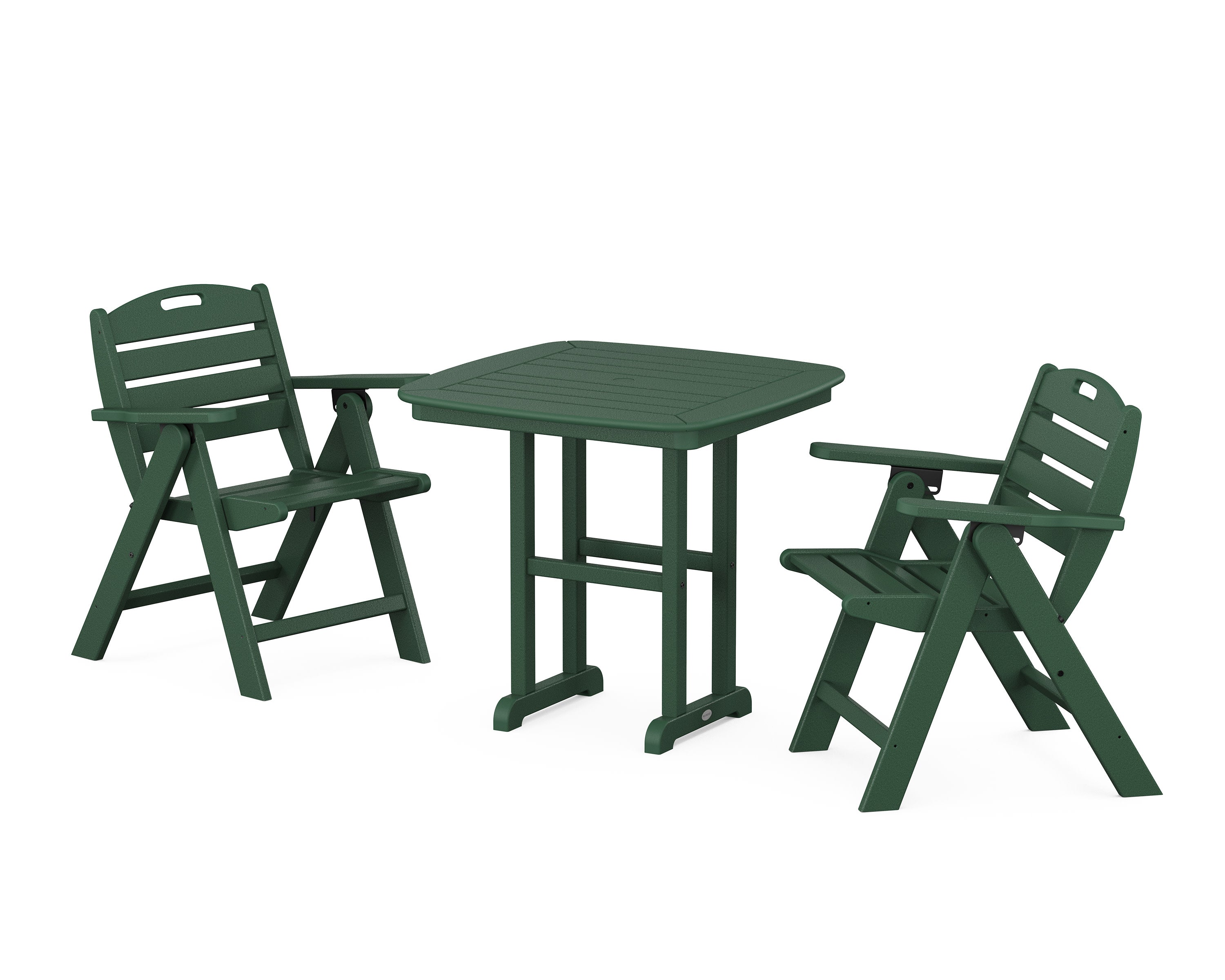 Nautical Folding Lowback Chair 3-Piece Dining Set in Green
