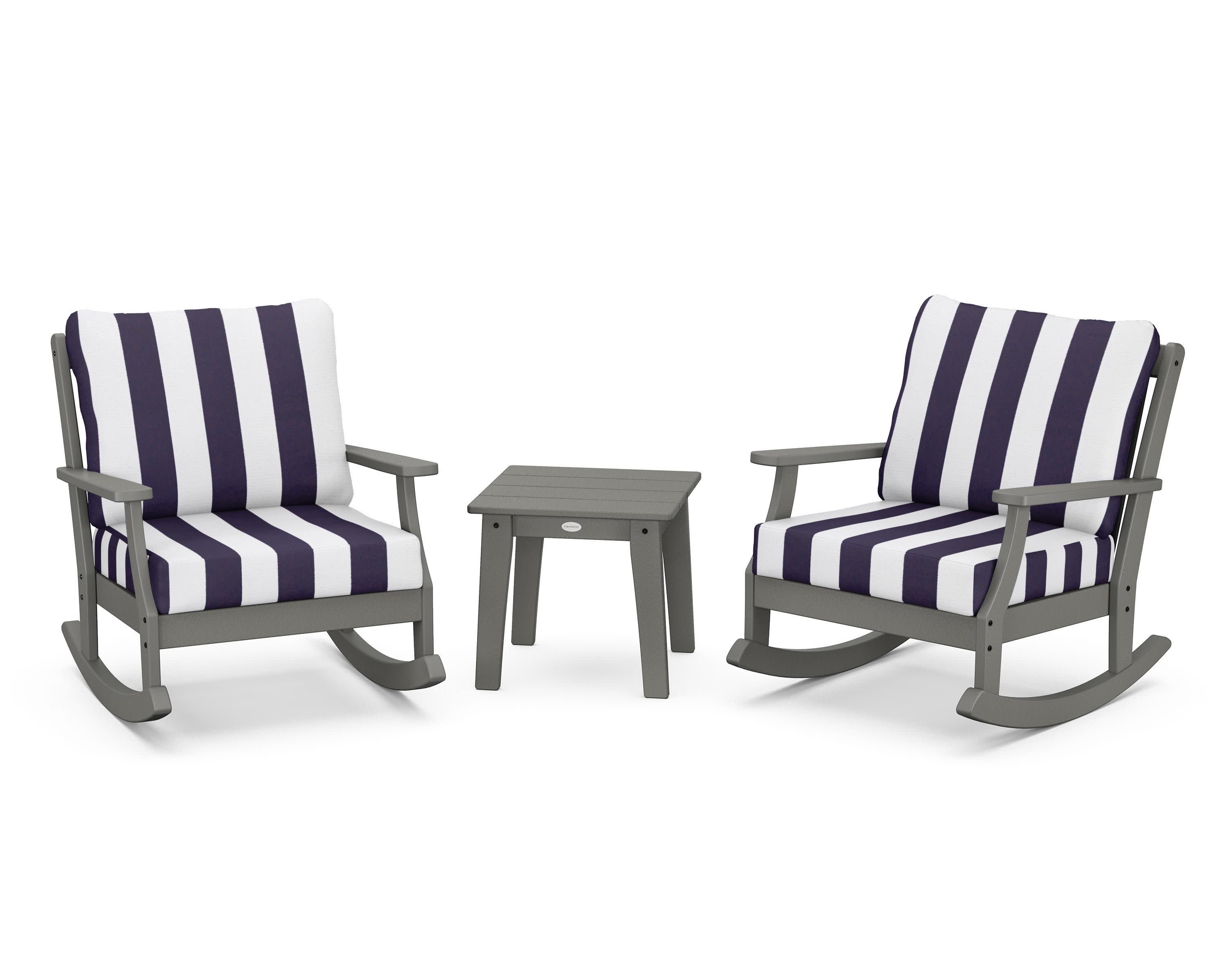 Braxton 3-Piece Deep Seating Rocker Set in Slate Grey / Cabana Stripe Navy
