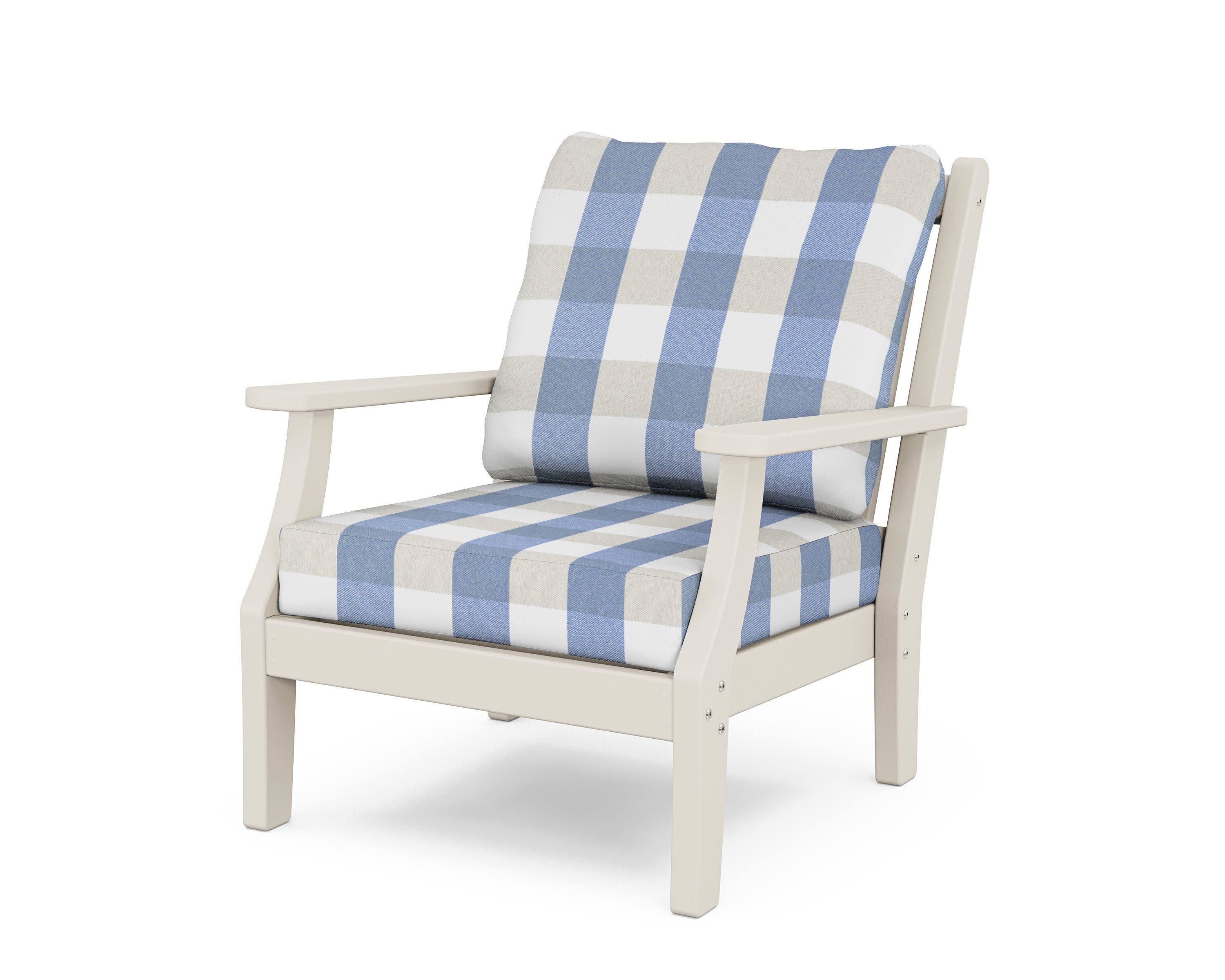 Wovendale Deep Seating Chair in Sand / Buffalo Plaid Sky Blue