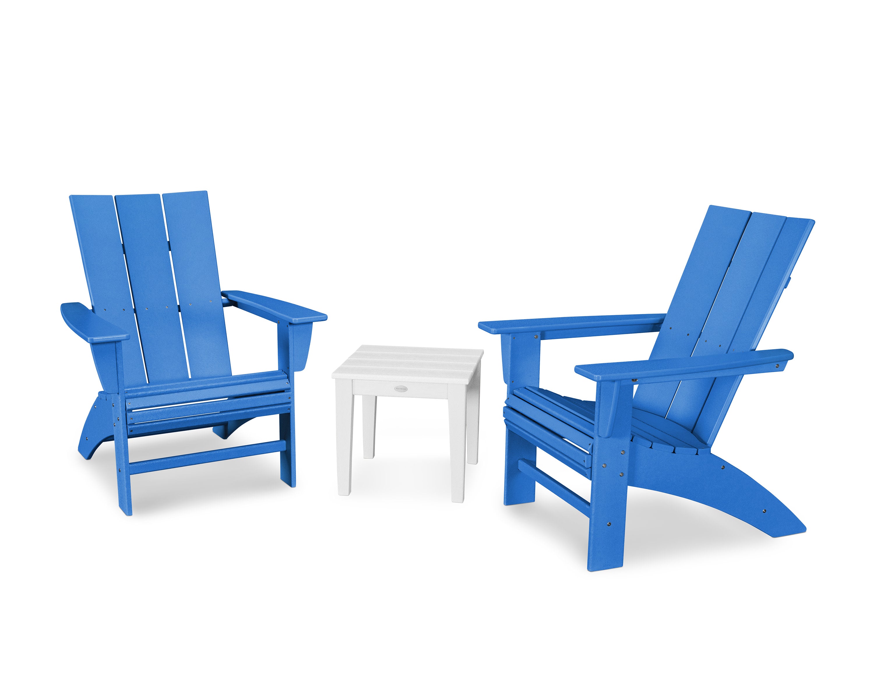 Modern 3-Piece Curveback  Adirondack Set in Pacific Blue / White