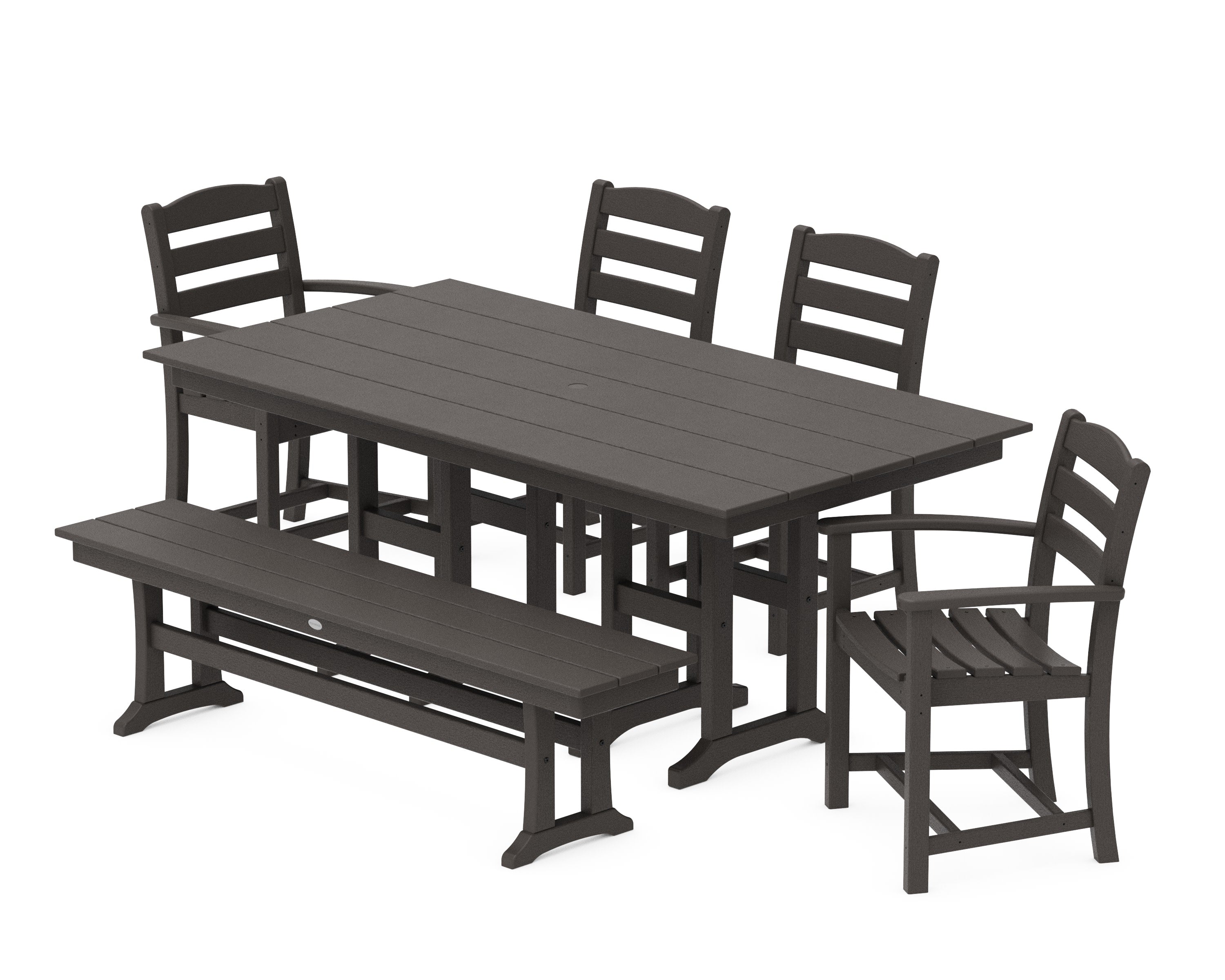 La Casa Caf 6-Piece Farmhouse Dining Set with Bench in Vintage Coffee