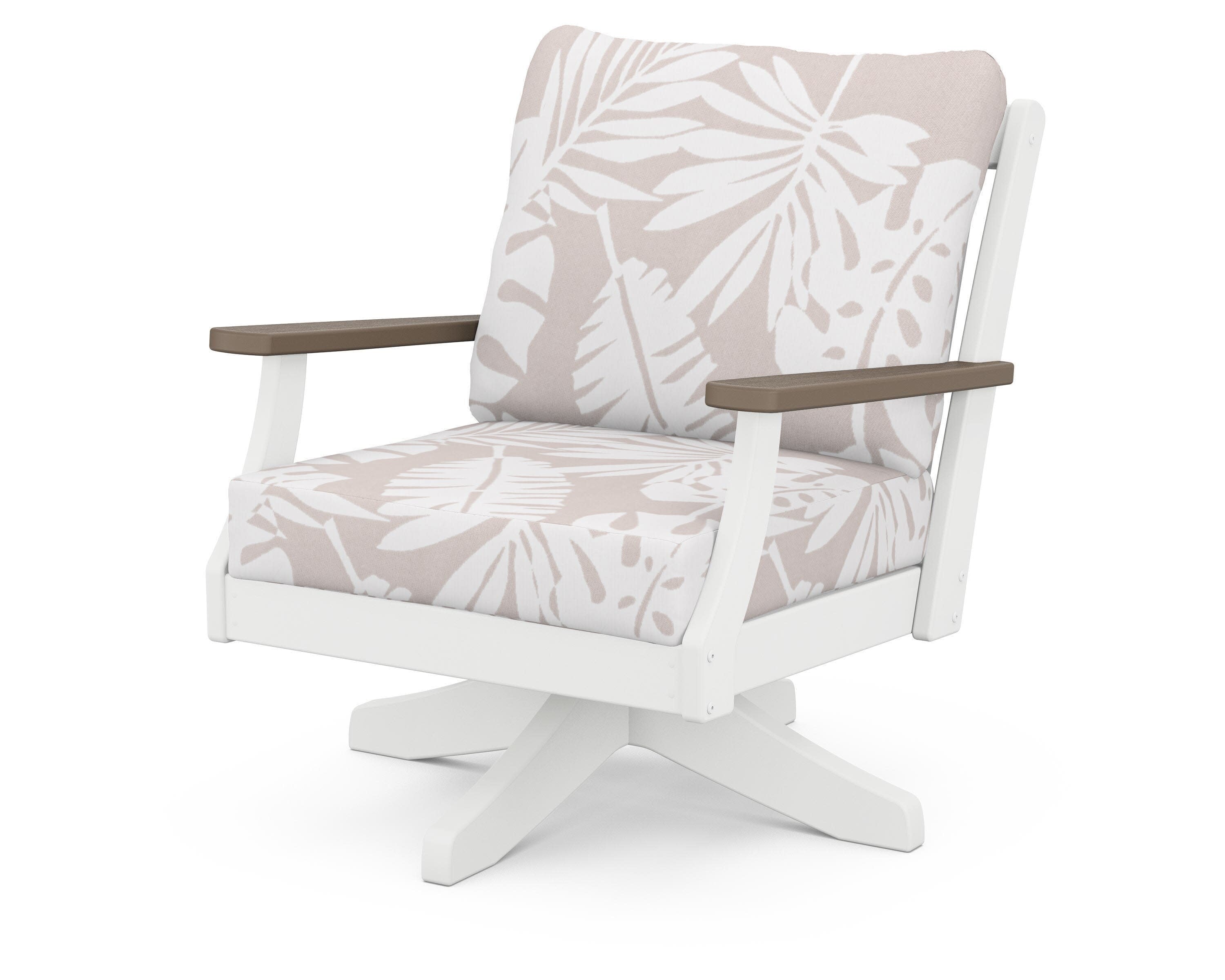 Braxton Deep Seating Swivel Chair in White / Kona / Leaf Dune Burlap