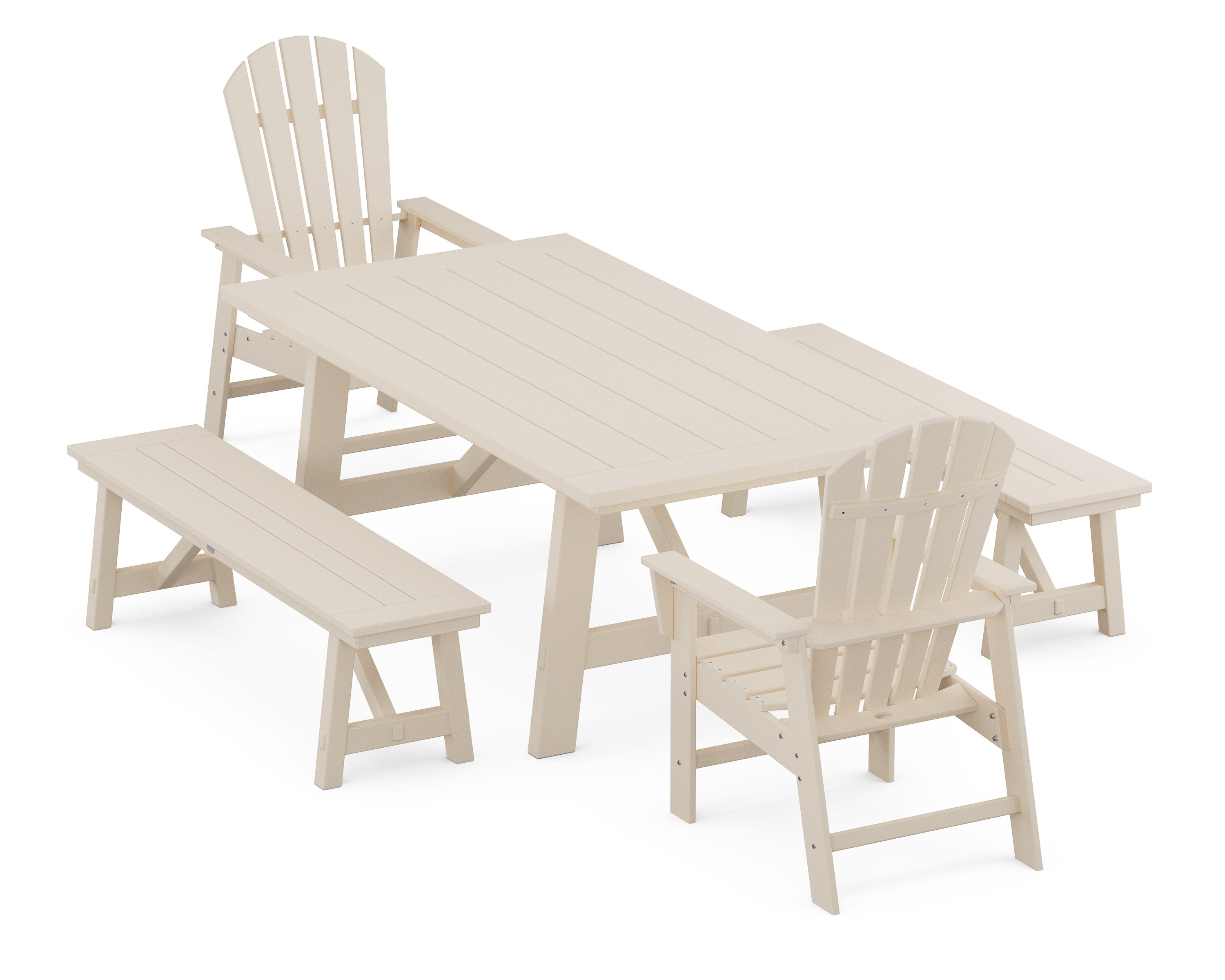 South Beach 5-Piece Rustic Farmhouse Dining Set With Benches in Sand