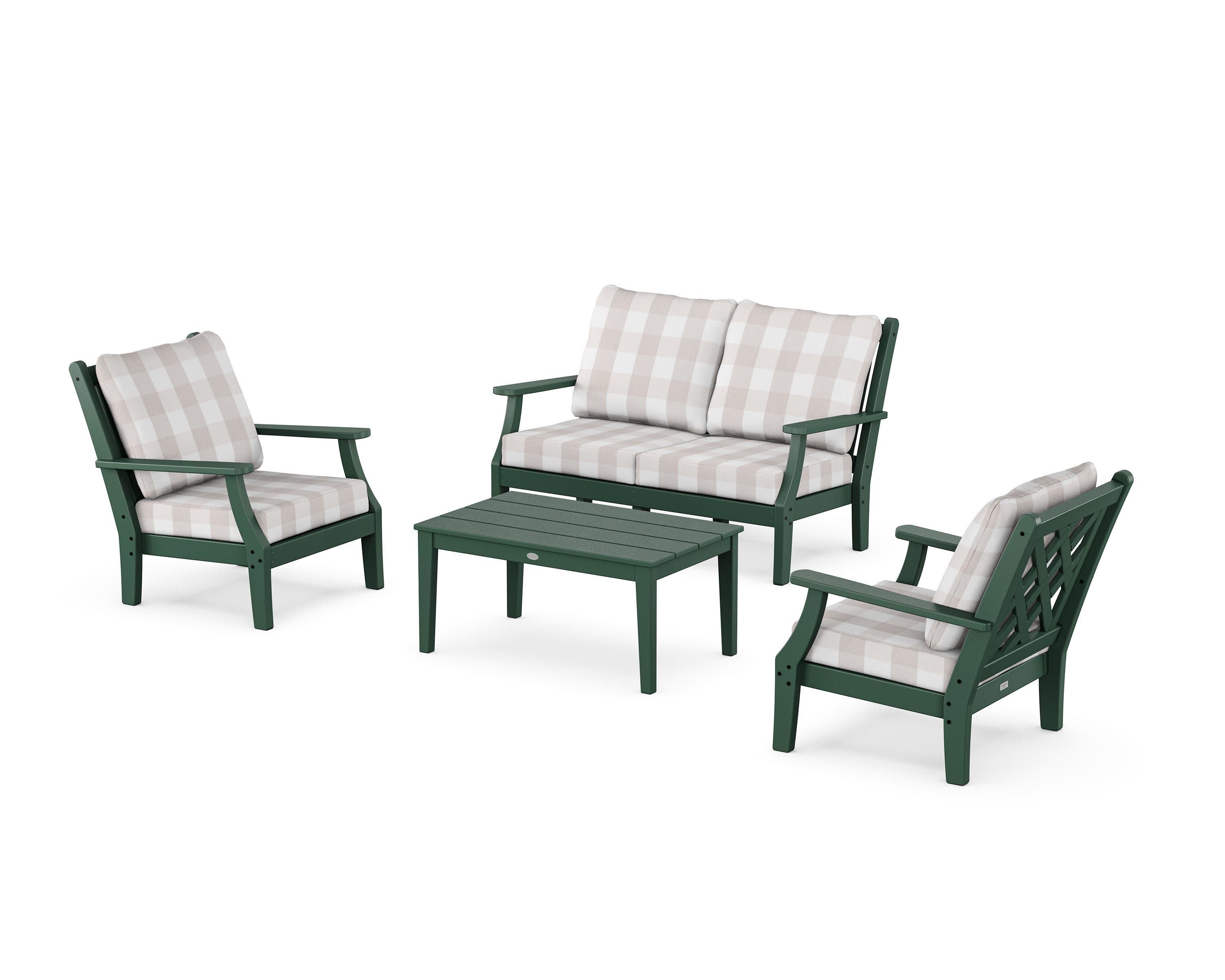 Wovendale 4-Piece Deep Seating Set with Loveseat in Green / Buffalo Plaid Dune Burlap