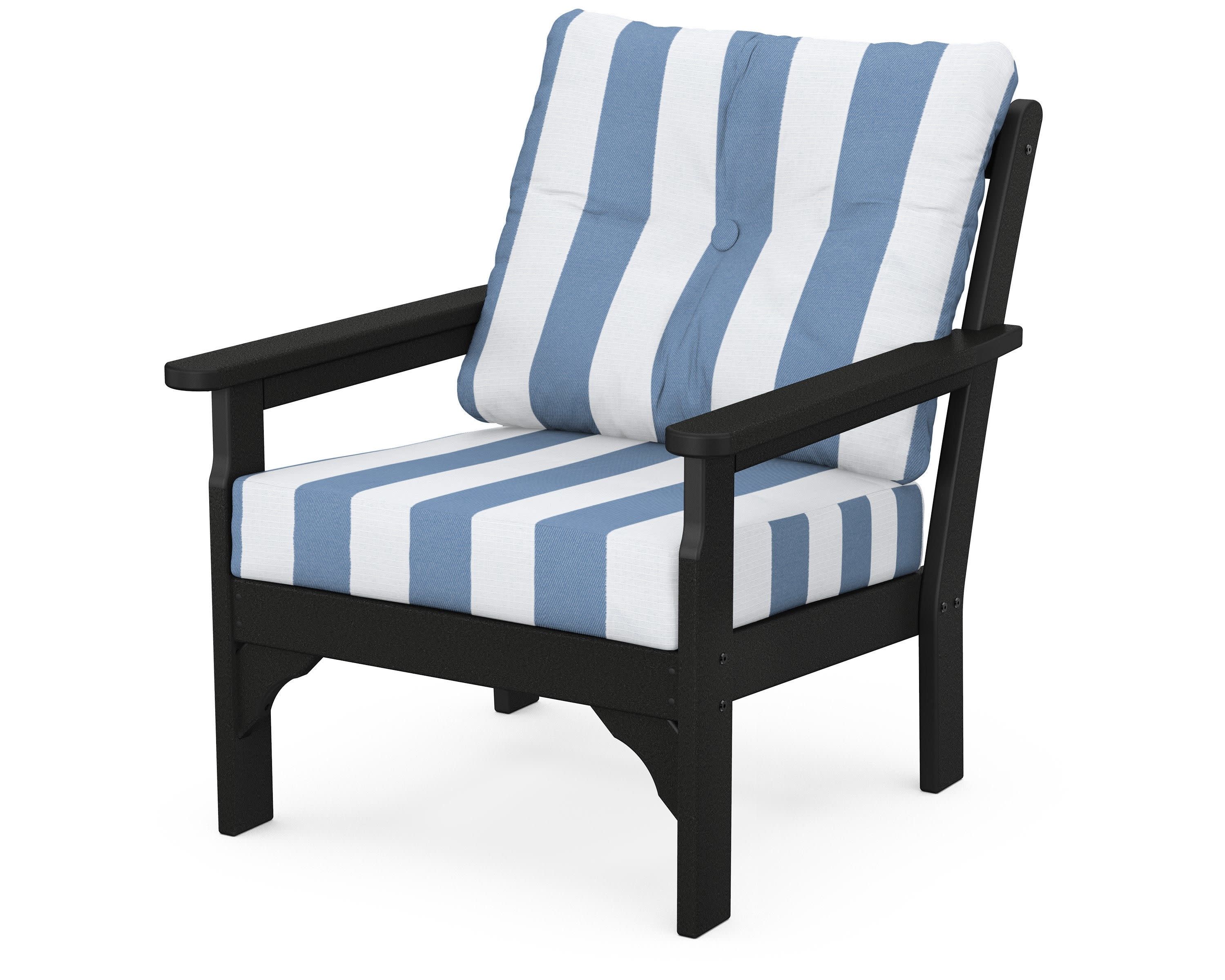 Vineyard Deep Seating Chair in Black / Cabana Stripe Sky Blue