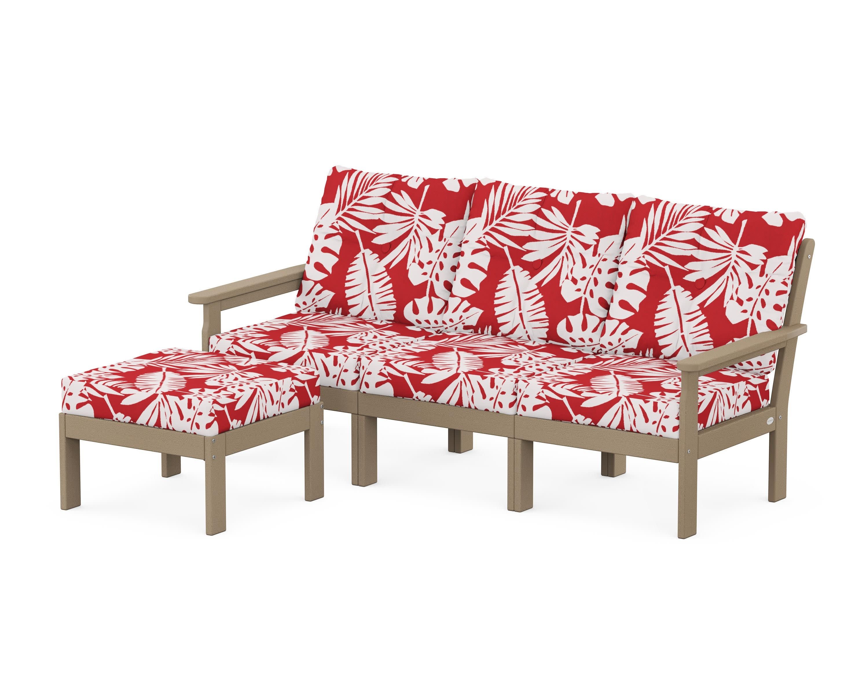 Vineyard 4-Piece Sectional with Ottoman in Vintage Sahara / Leaf Crimson
