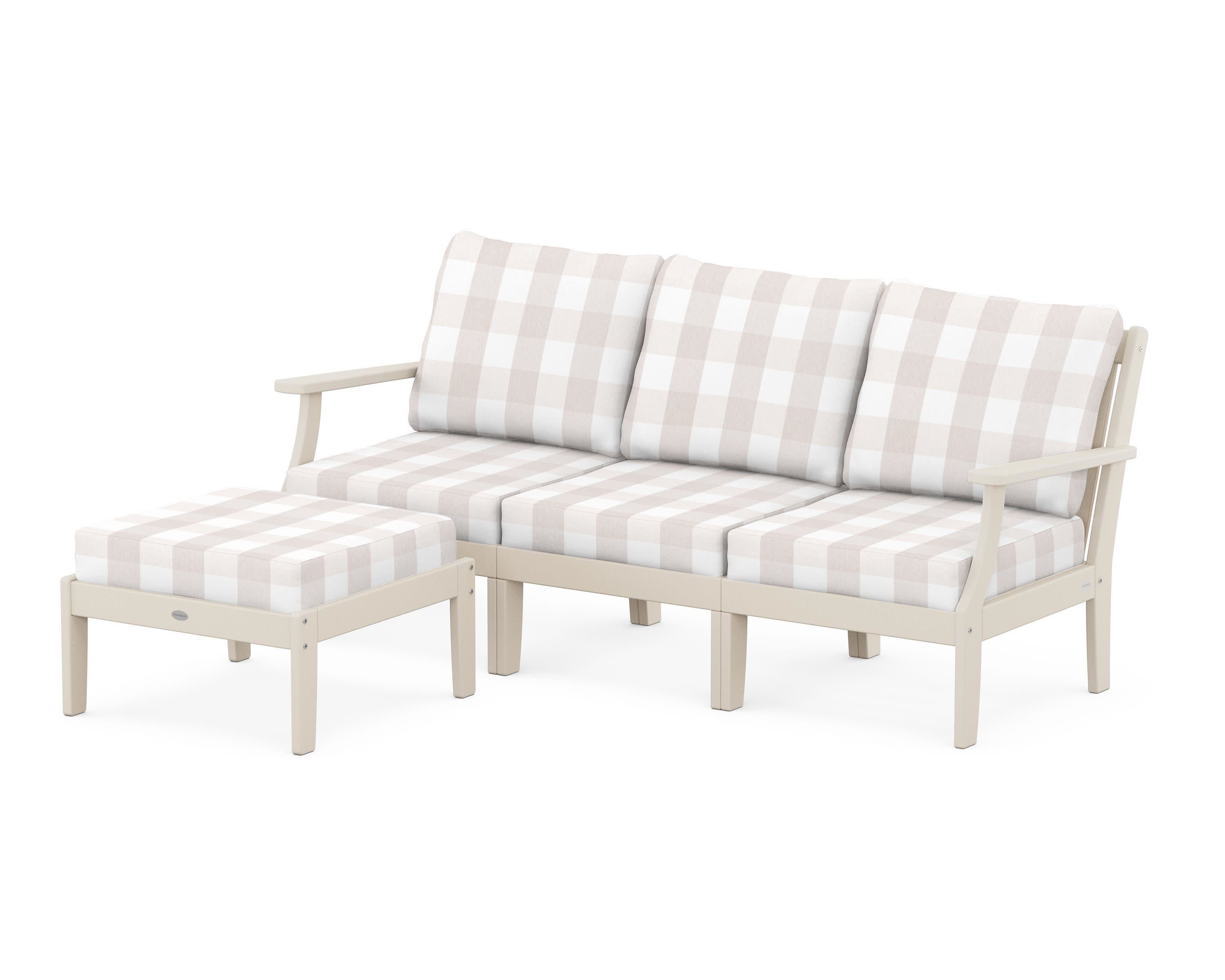Braxton Modular 4-Piece Deep Seating Set with Ottoman in Sand / Buffalo Plaid Dune Burlap