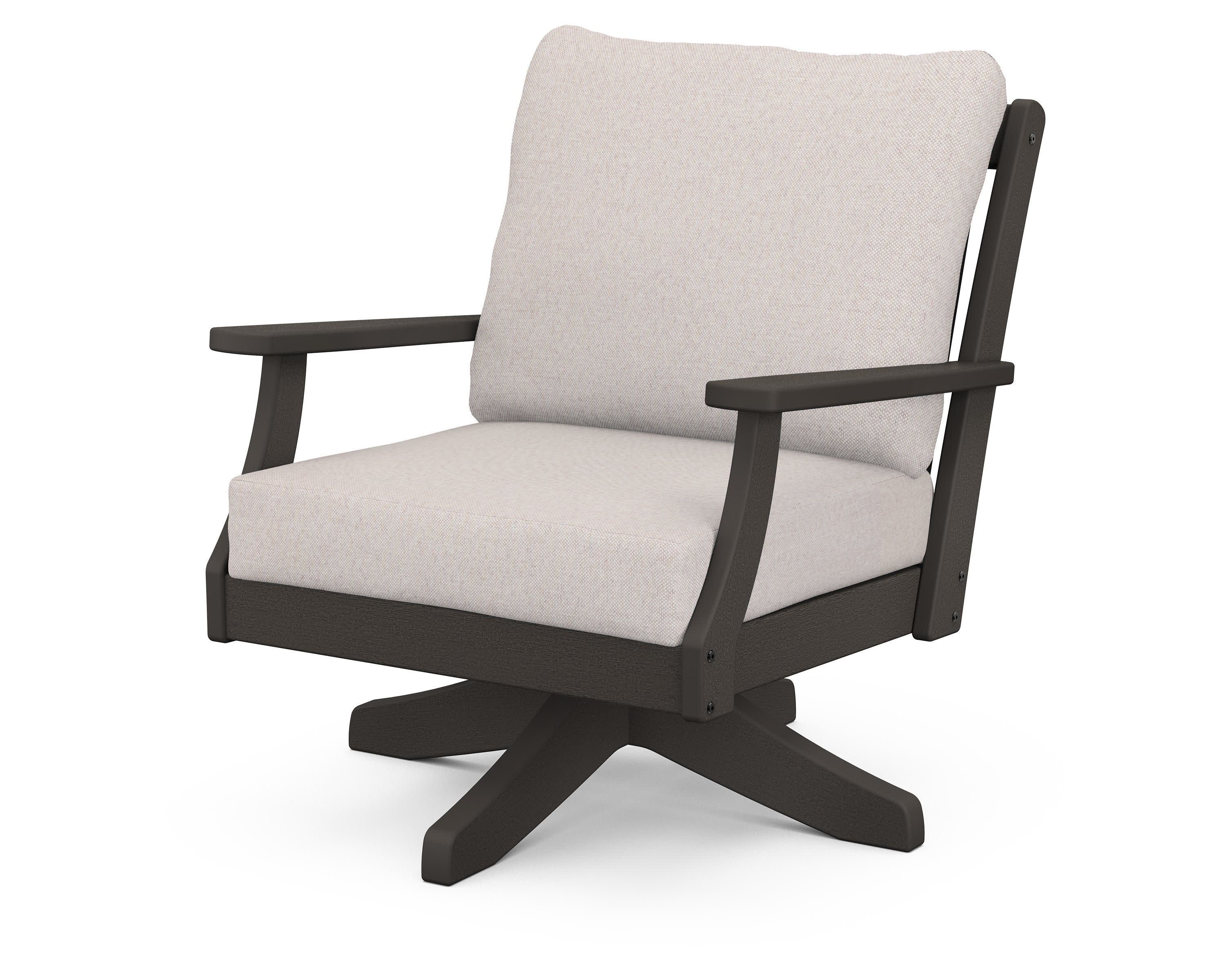 Braxton Deep Seating Swivel Chair in Vintage Coffee / Dune Burlap