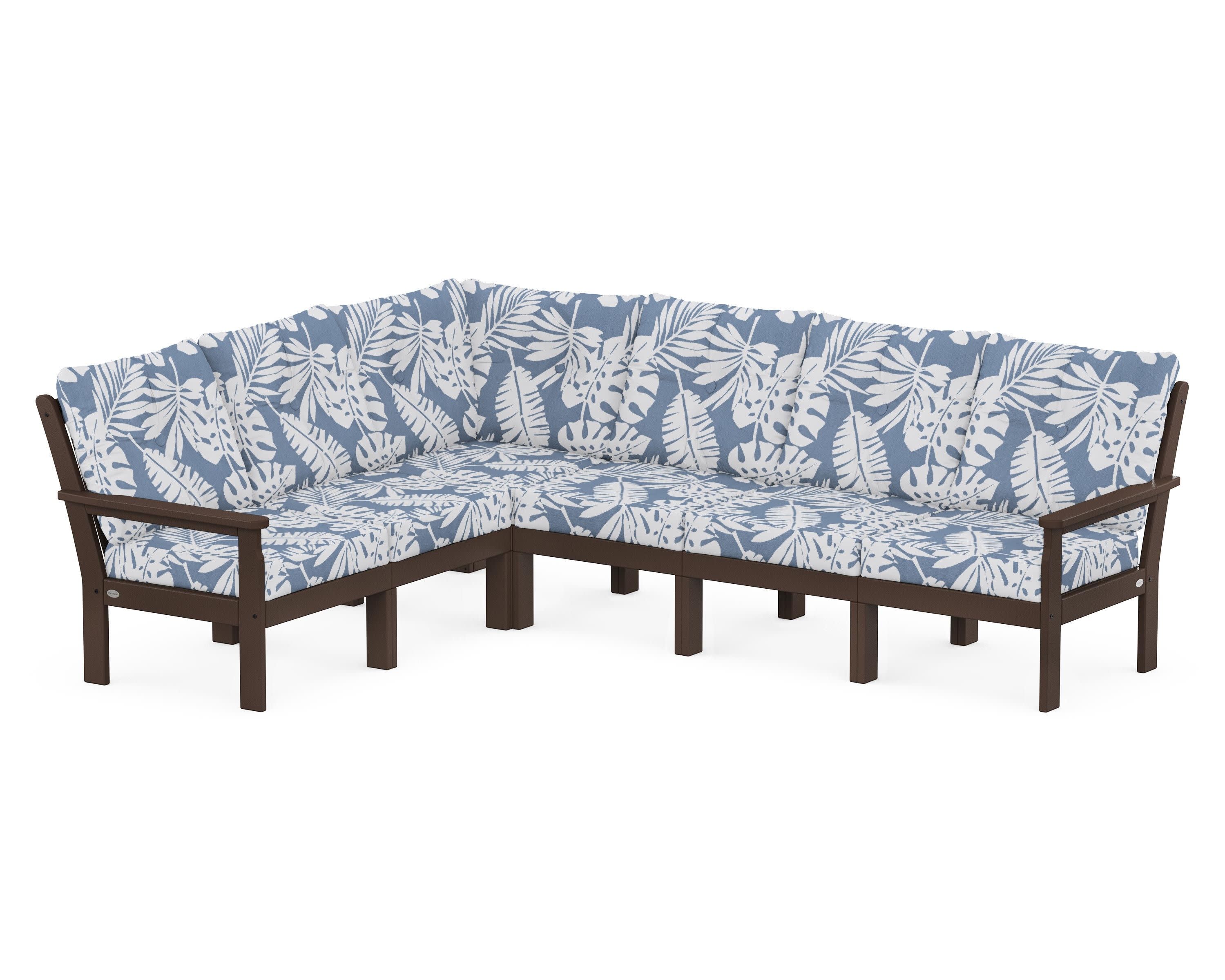 Vineyard 6-Piece Sectional in Mahogany / Leaf Sky Blue