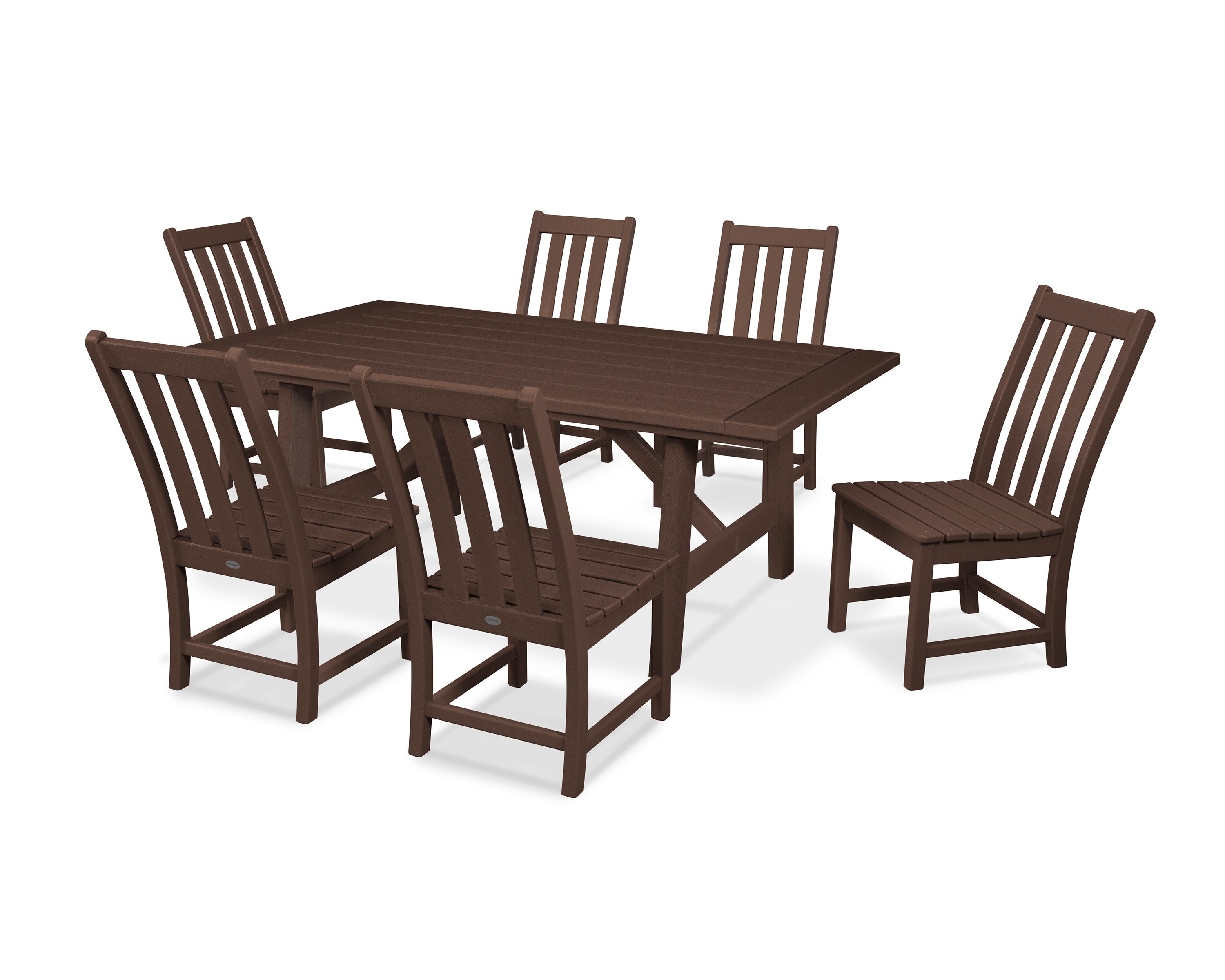 Vineyard 7-Piece Rustic Farmhouse Side Chair Dining Set in Mahogany