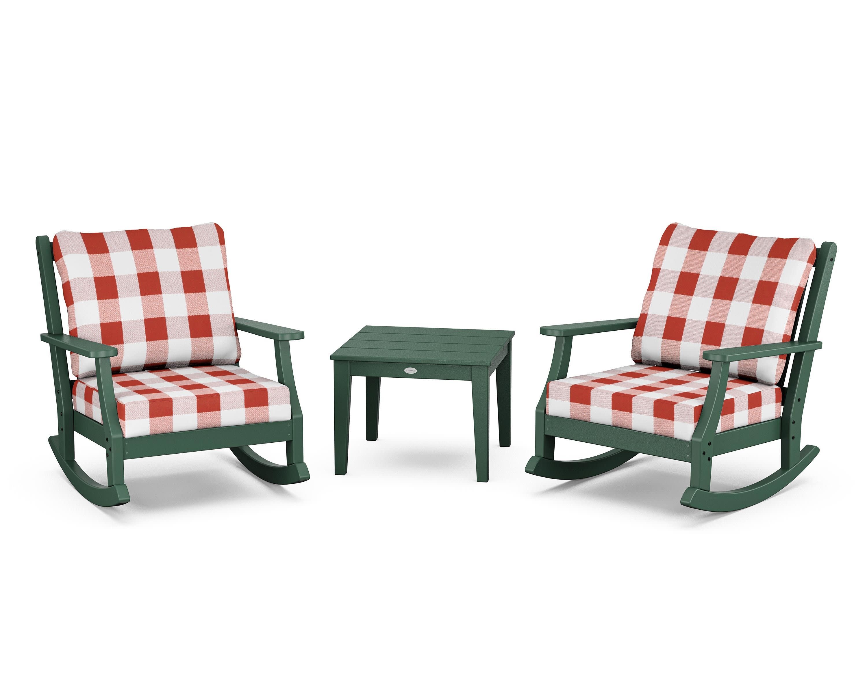 Wovendale 3-Piece Deep Seating Rocker Set in Green / Buffalo Plaid Crimson