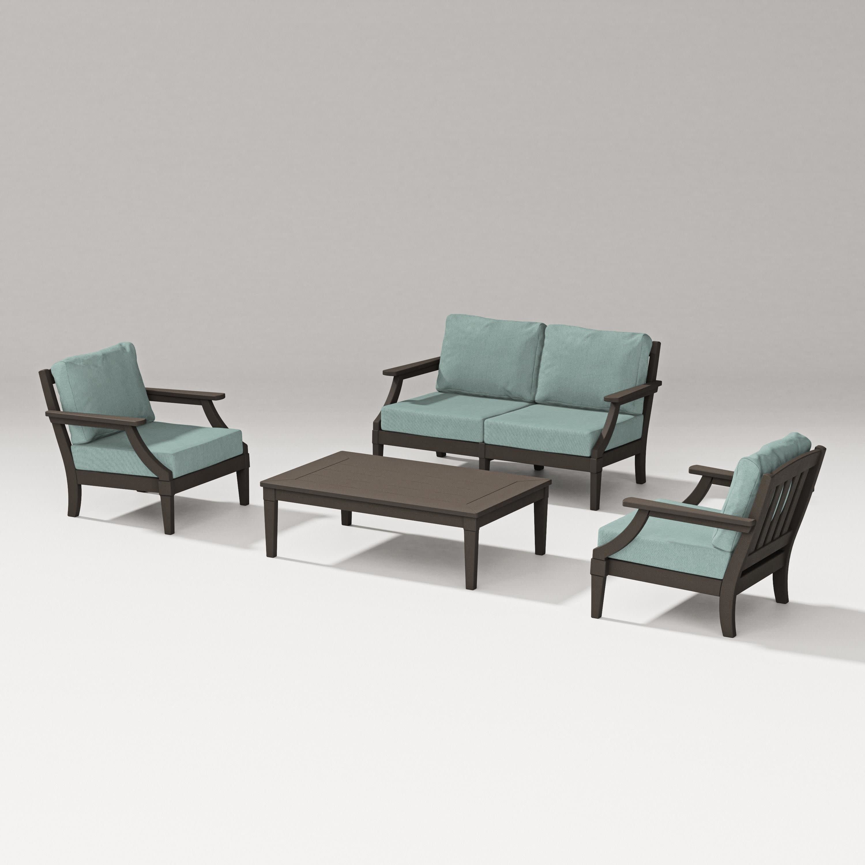 Estate Lounge 4-Piece Loveseat Set in Vintage Coffee / Glacier Spa
