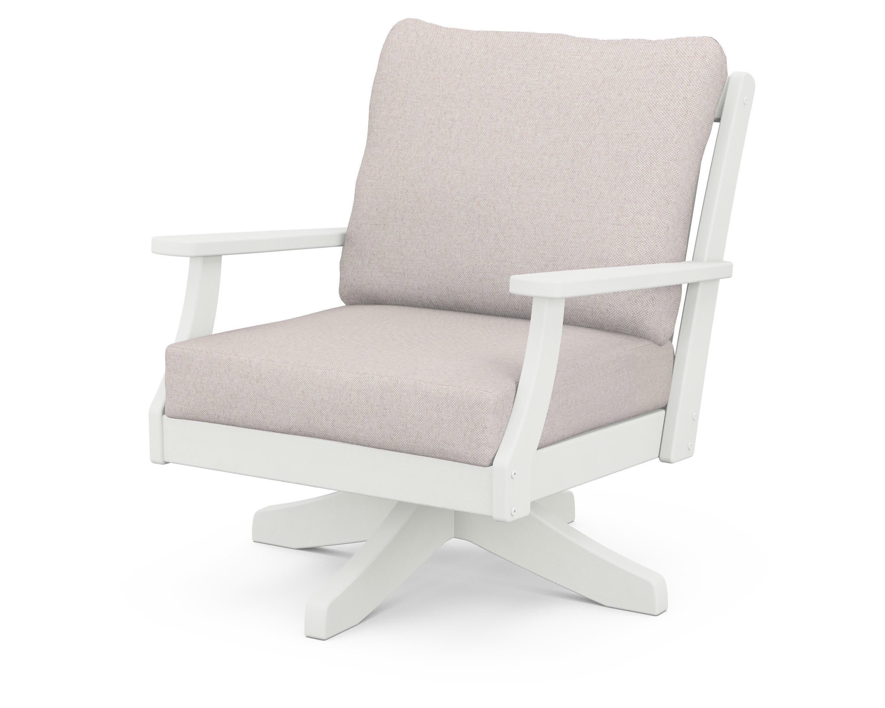 Braxton Deep Seating Swivel Chair in Vintage White / Dune Burlap