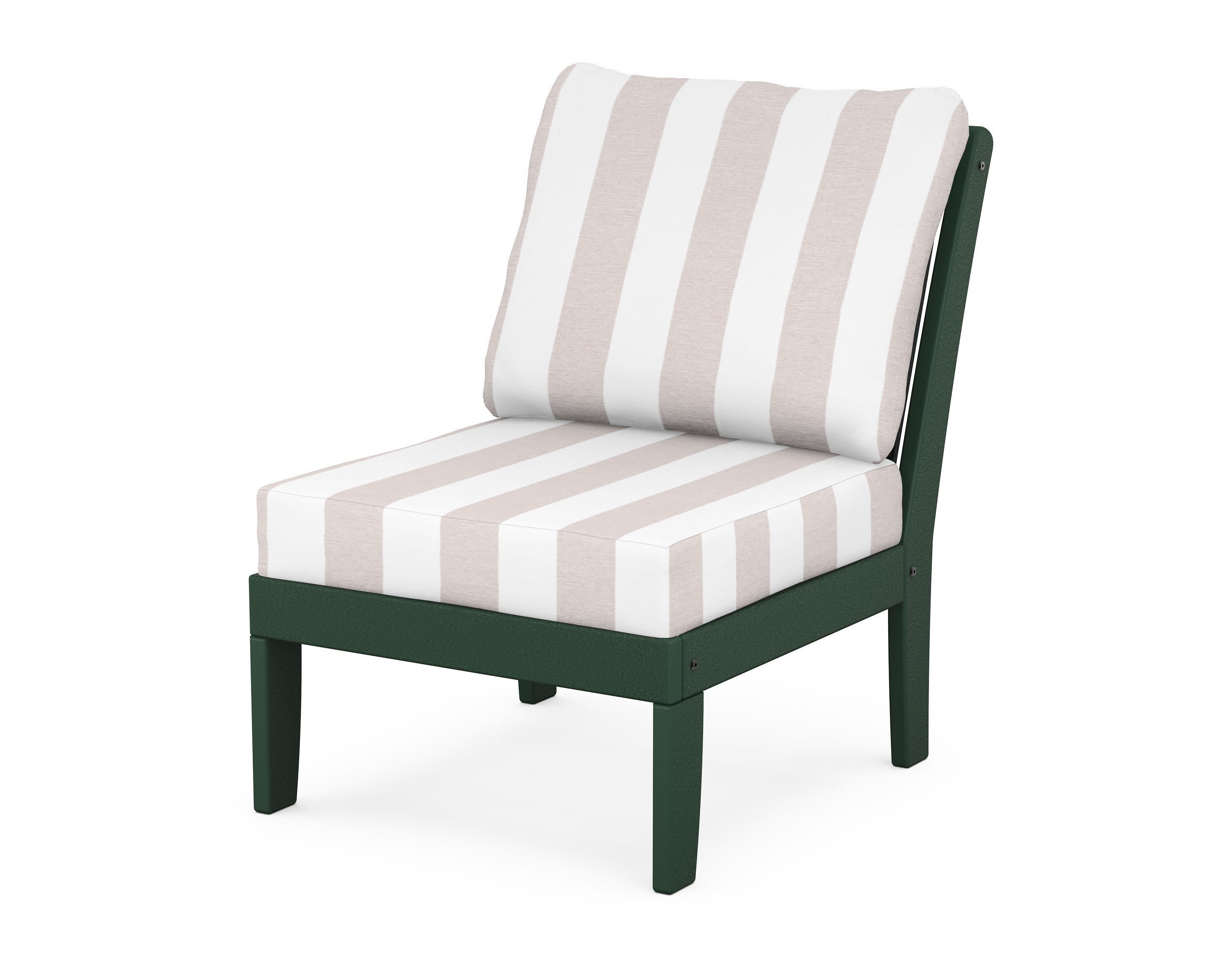 Braxton Modular Armless Chair in Green / Cabana Stripe Dune Burlap