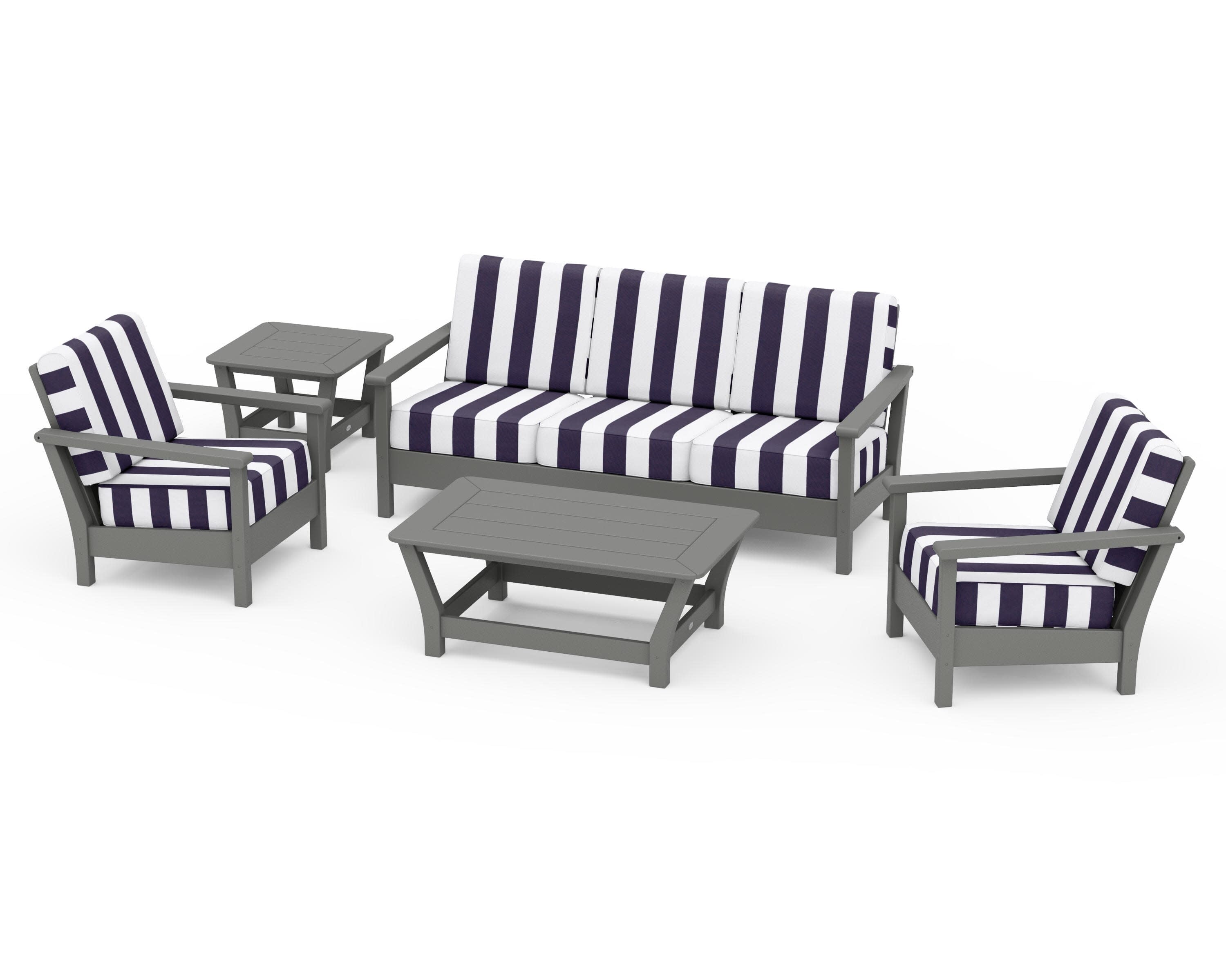 Harbour 5-Piece Deep Seating Set in Slate Grey / Cabana Stripe Navy
