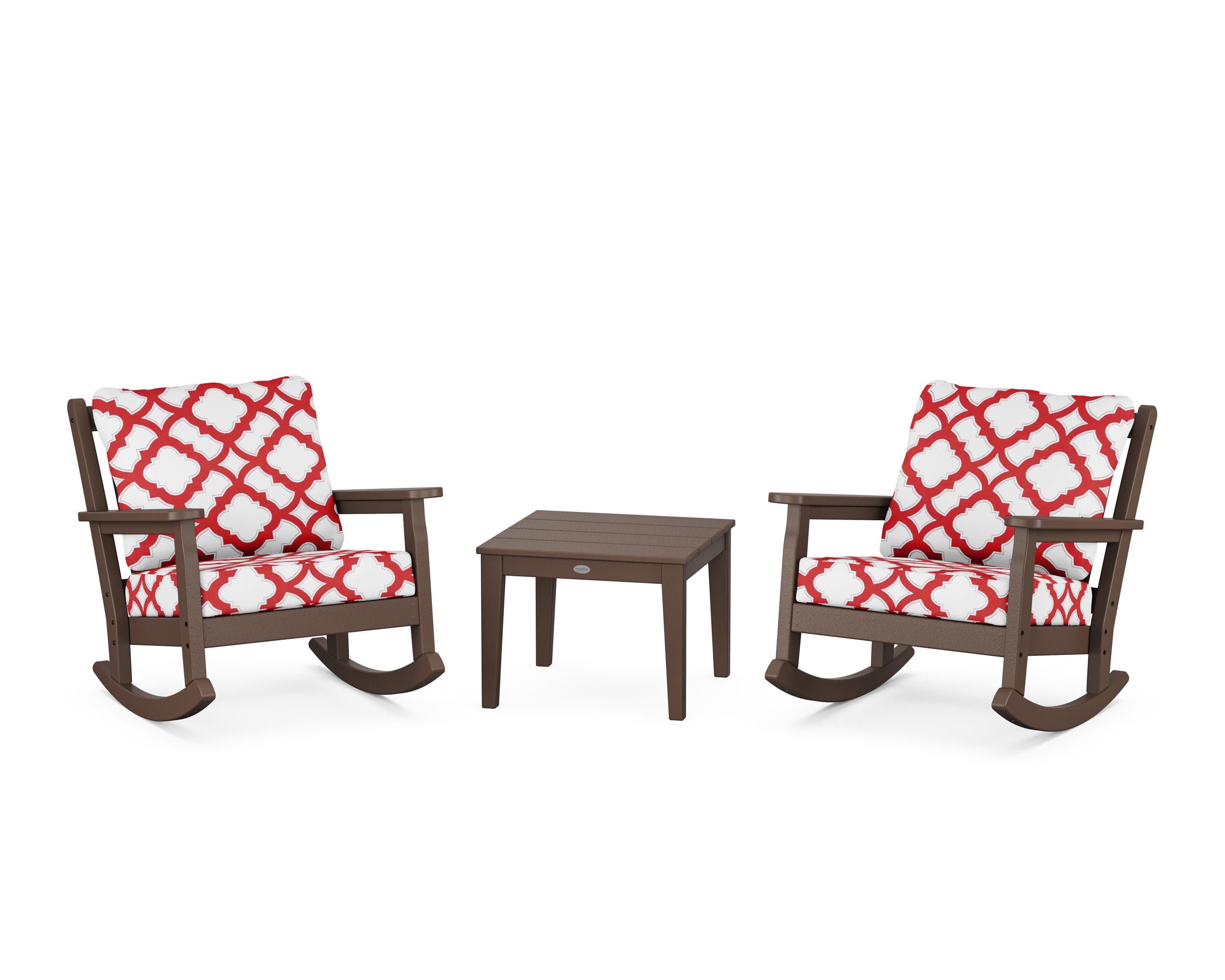 Chippendale 3-Piece Deep Seating Rocker Set in Mahogany / Trellis Crimson