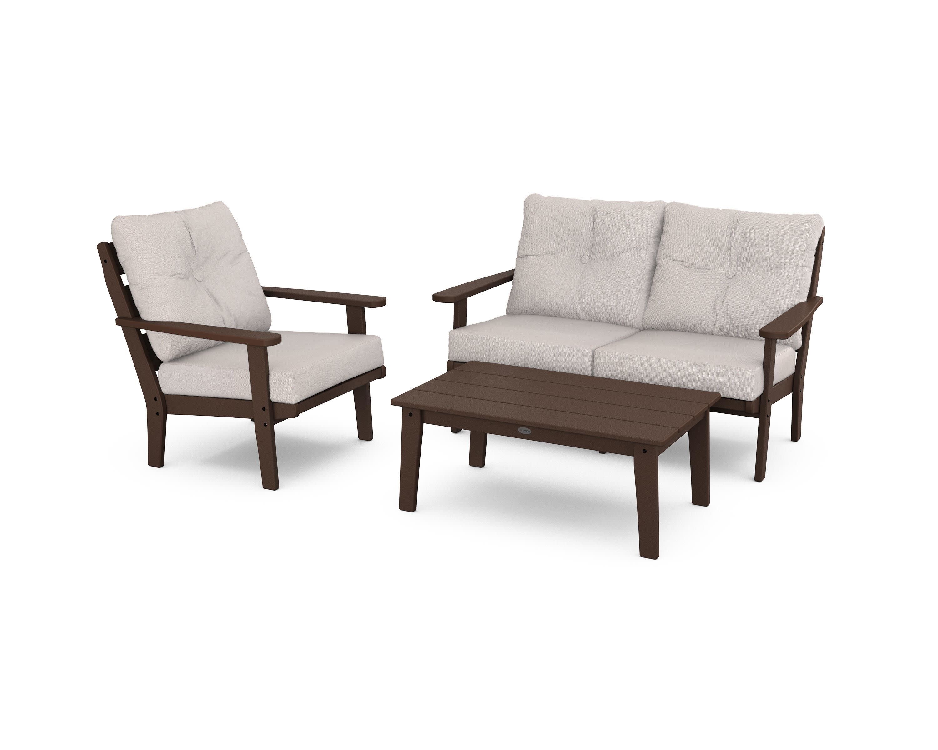 Lakeside 3-Piece Deep Seating Set in Mahogany / Dune Burlap