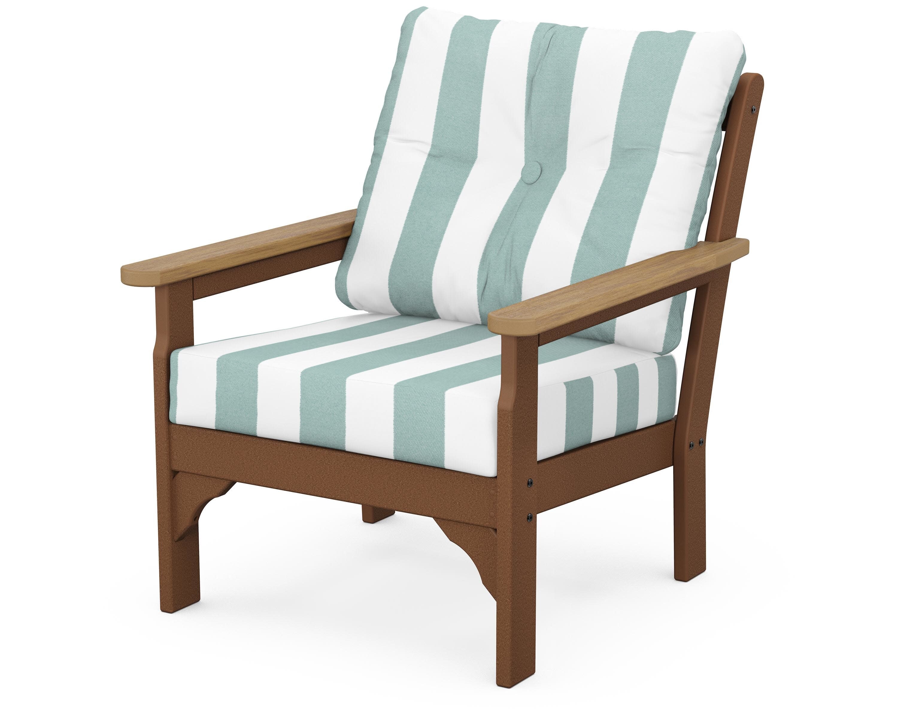 Vineyard Deep Seating Chair in Teak / Natural / Cabana Stripe Glacier Spa