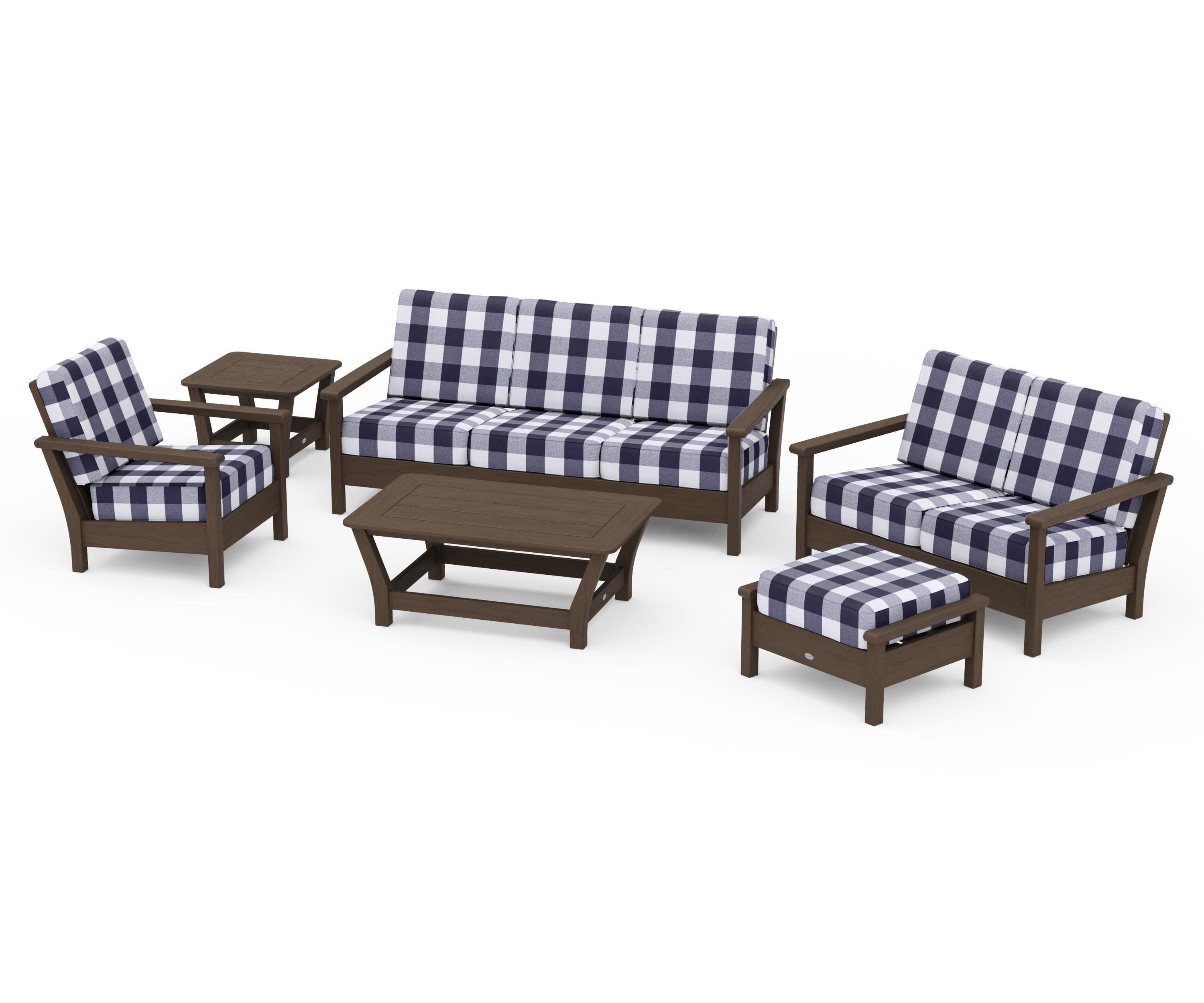 Harbour 6-Piece Outdoor Living Set in Kona / Buffalo Plaid Navy