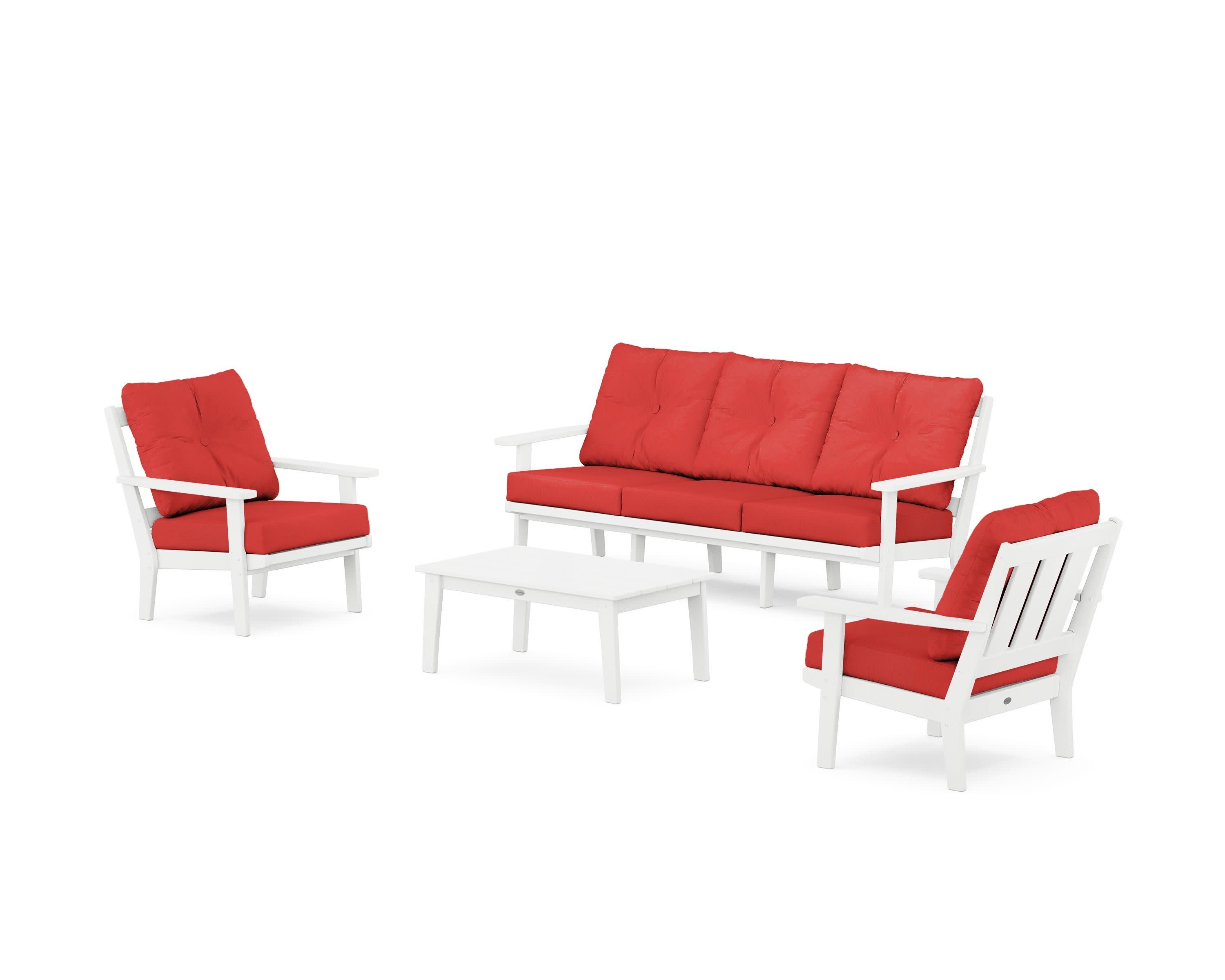 Oxford 4-Piece Deep Seating Set with Sofa in White / Crimson Linen