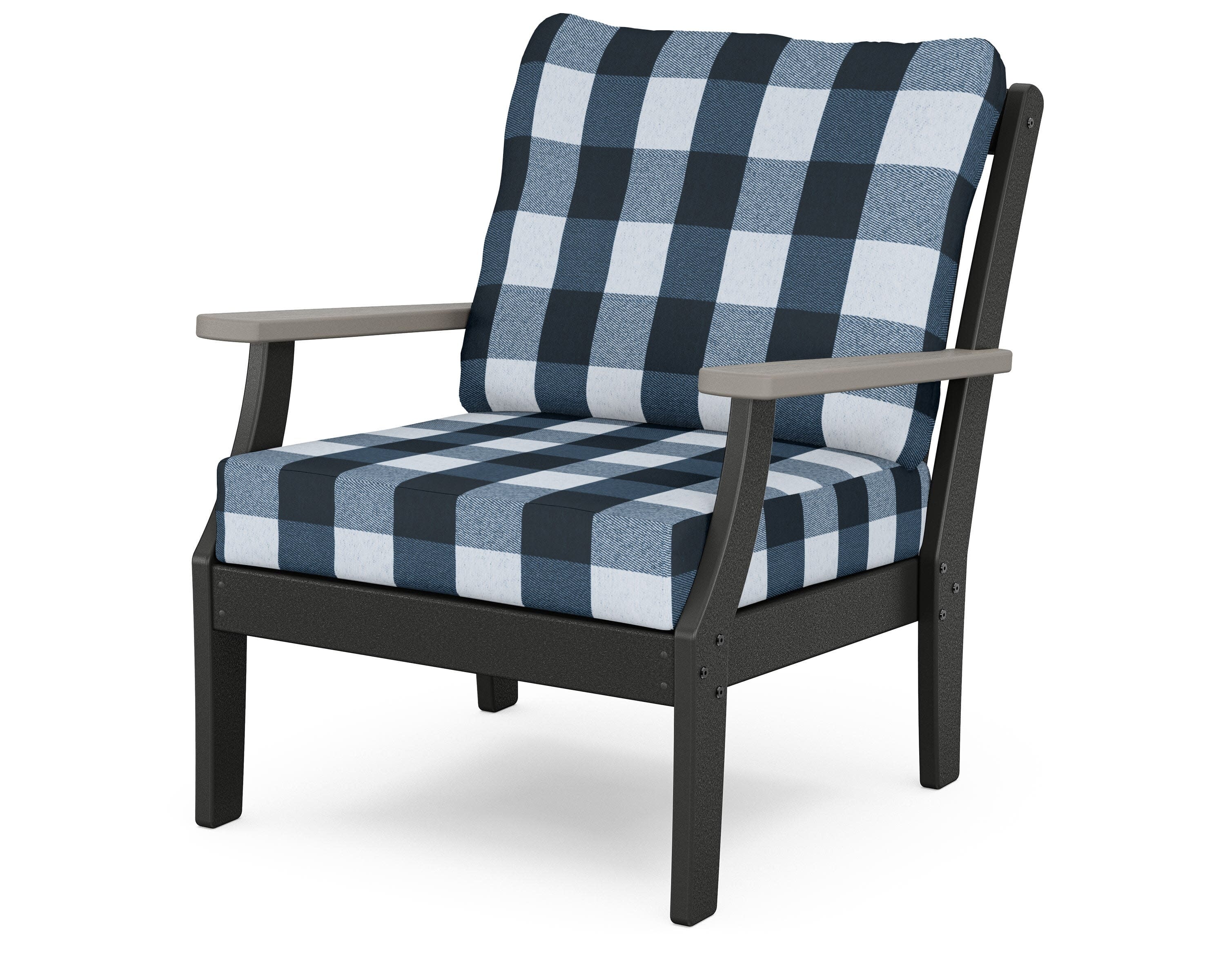 Braxton Deep Seating Chair in Black / Driftwood / Buffalo Plaid Marine Indigo