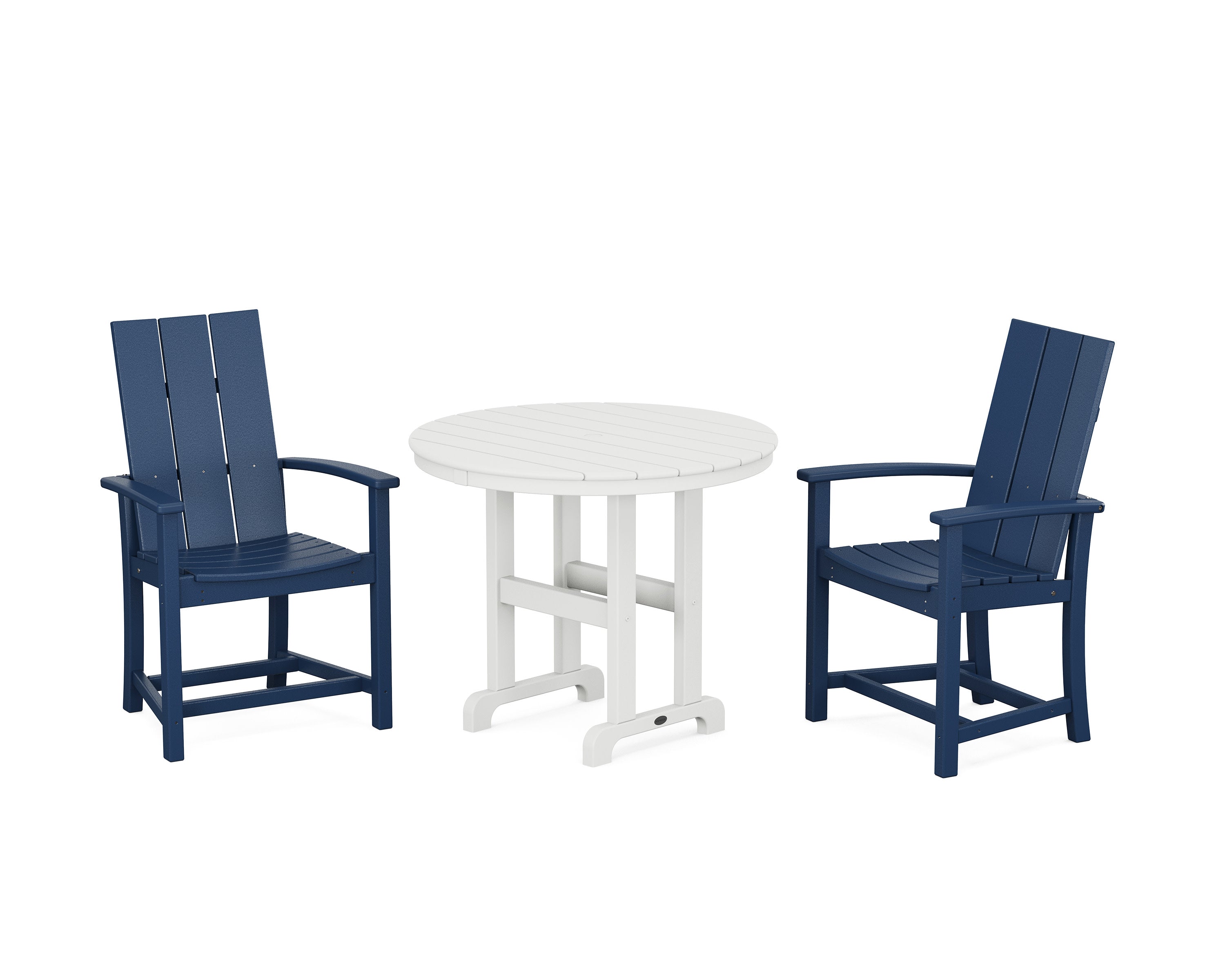 Modern Adirondack 3-Piece Round Farmhouse Dining Set in Navy / White