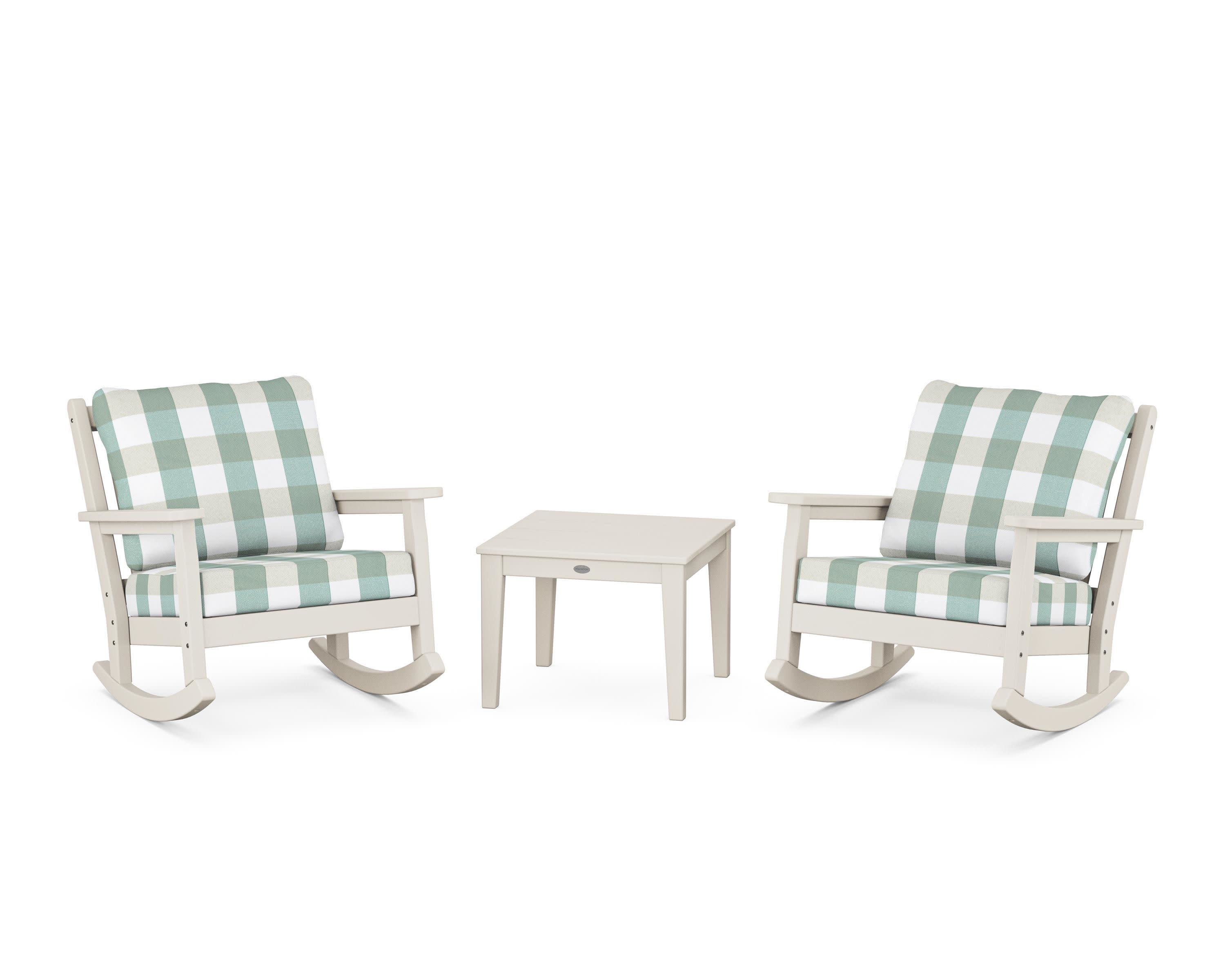 Chippendale 3-Piece Deep Seating Rocker Set in Sand / Buffalo Plaid Glacier Spa