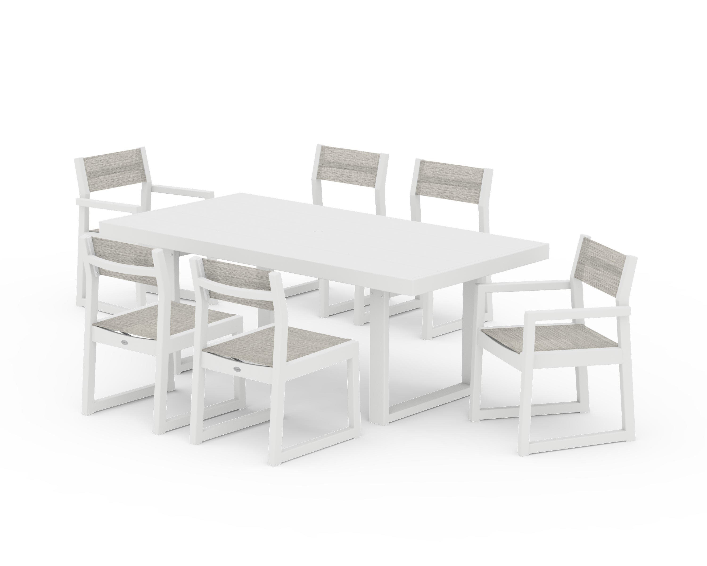 EDGE Sling 7-Piece Dining Set in White / Birch Sling