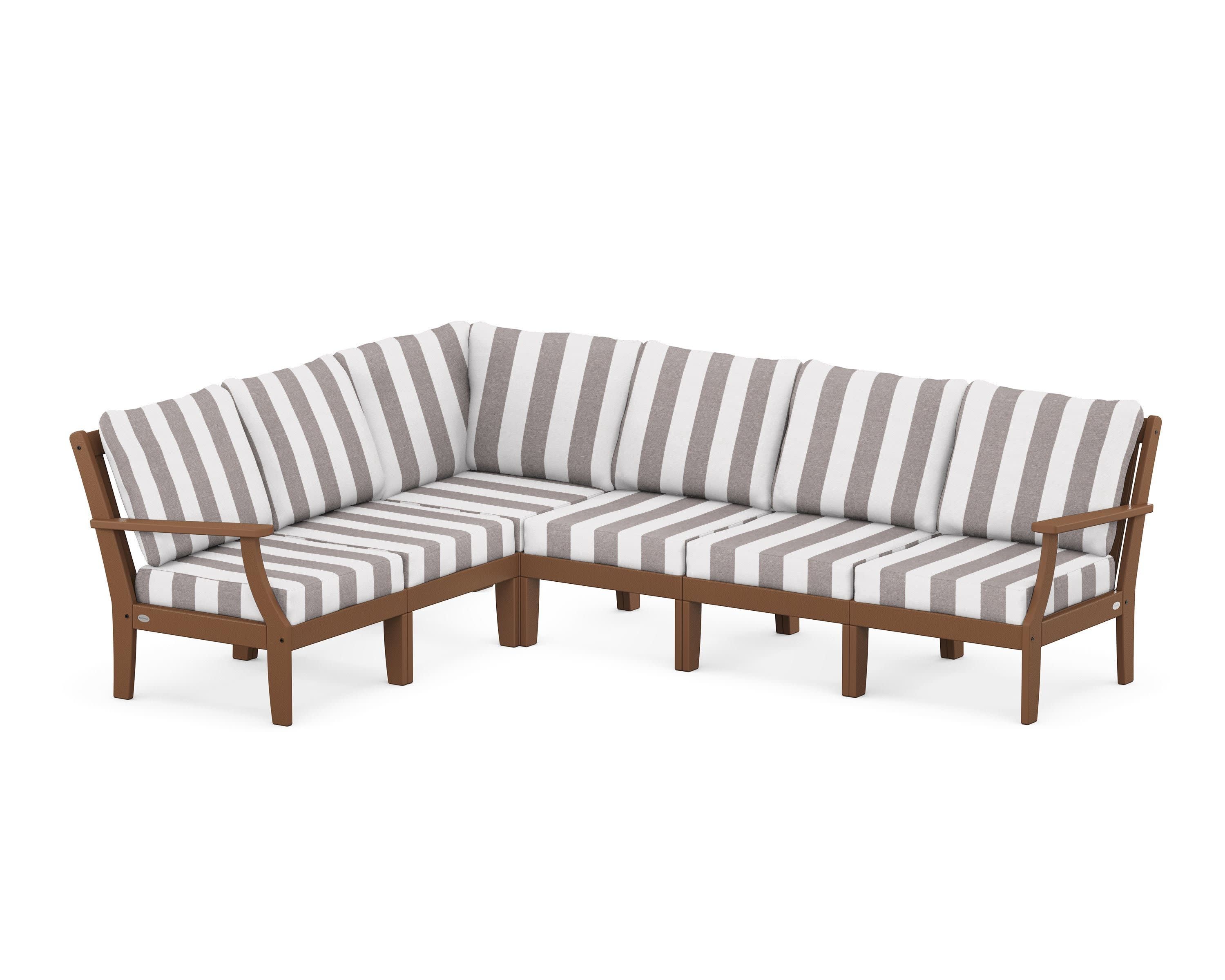 Braxton Modular 6-Piece Deep Seating Set in Teak / Cabana Stripe Grey Mist