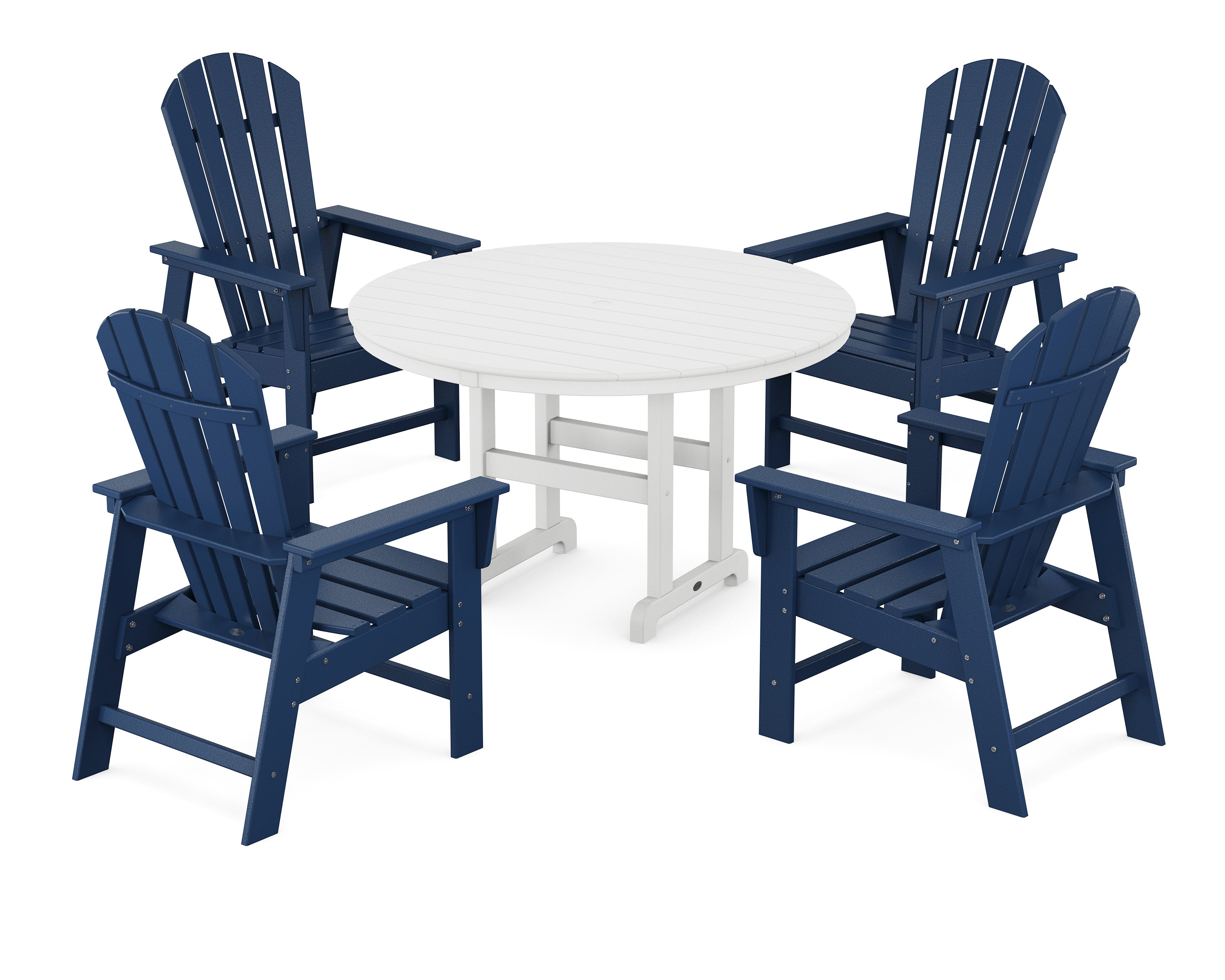 South Beach 5-Piece Round Farmhouse Dining Set in Navy / White