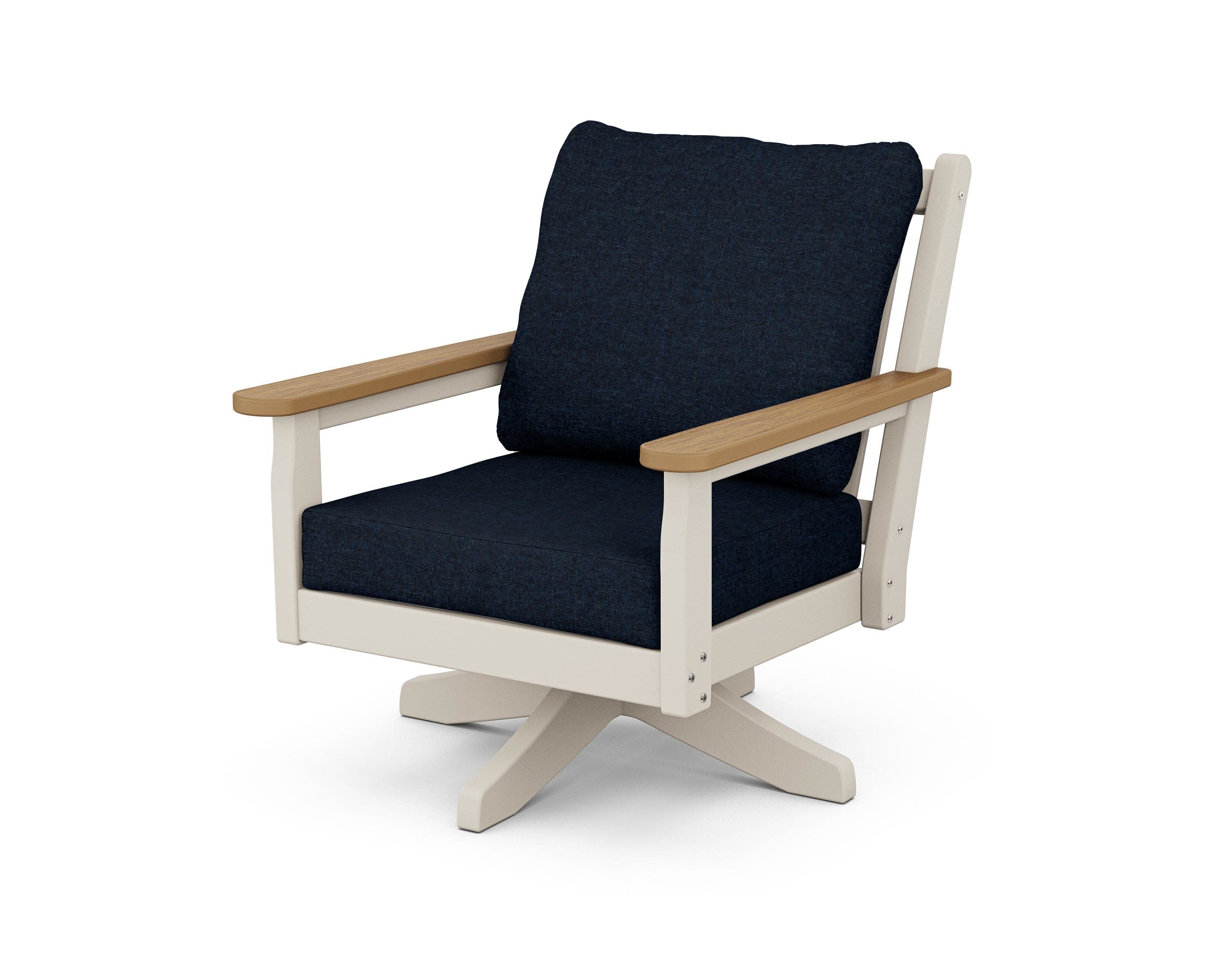 Chippendale Deep Seating Swivel Chair in Sand / Natural / Marine Indigo