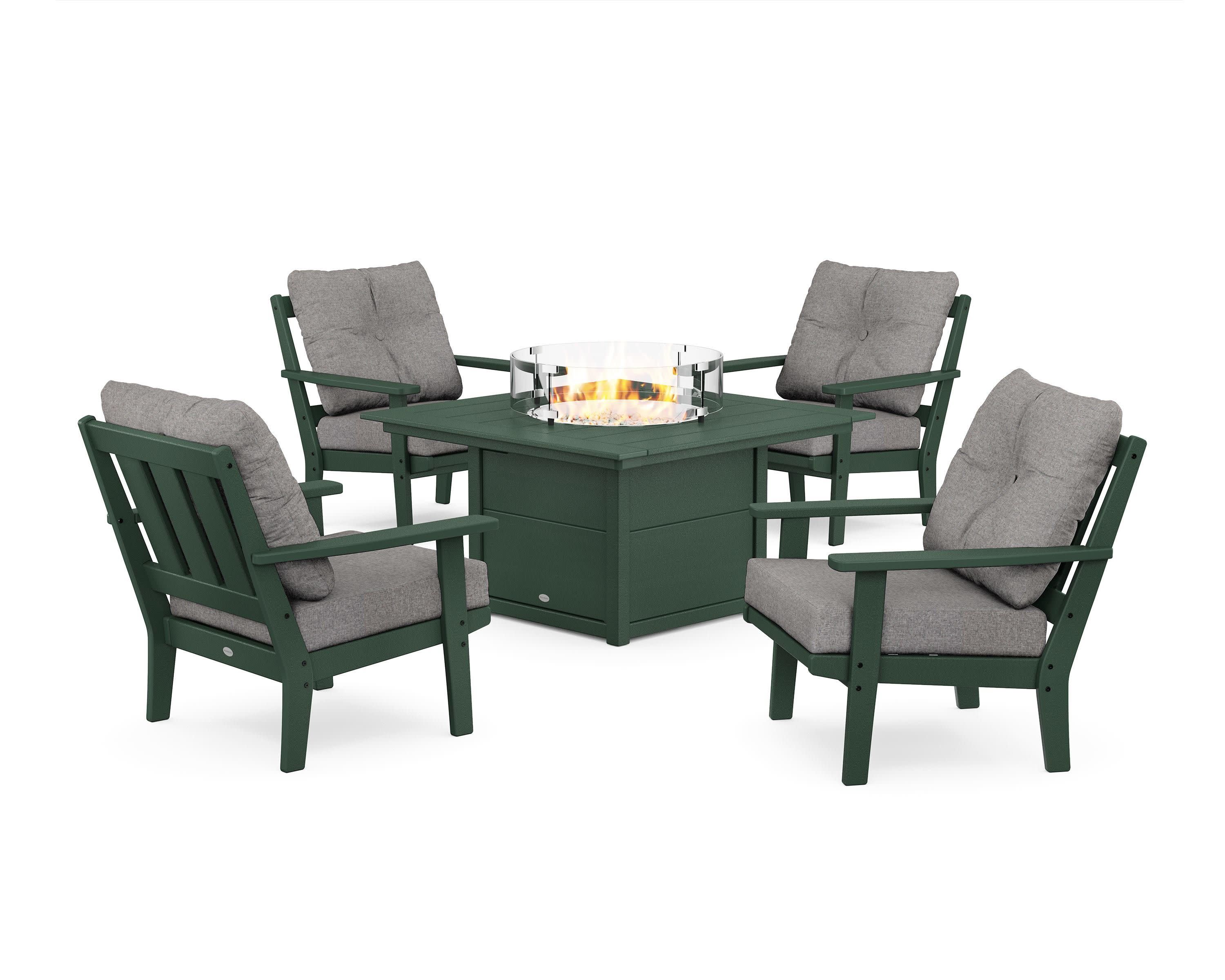 Oxford 5-Piece Deep Seating Set with Fire Pit Table in Green / Grey Mist