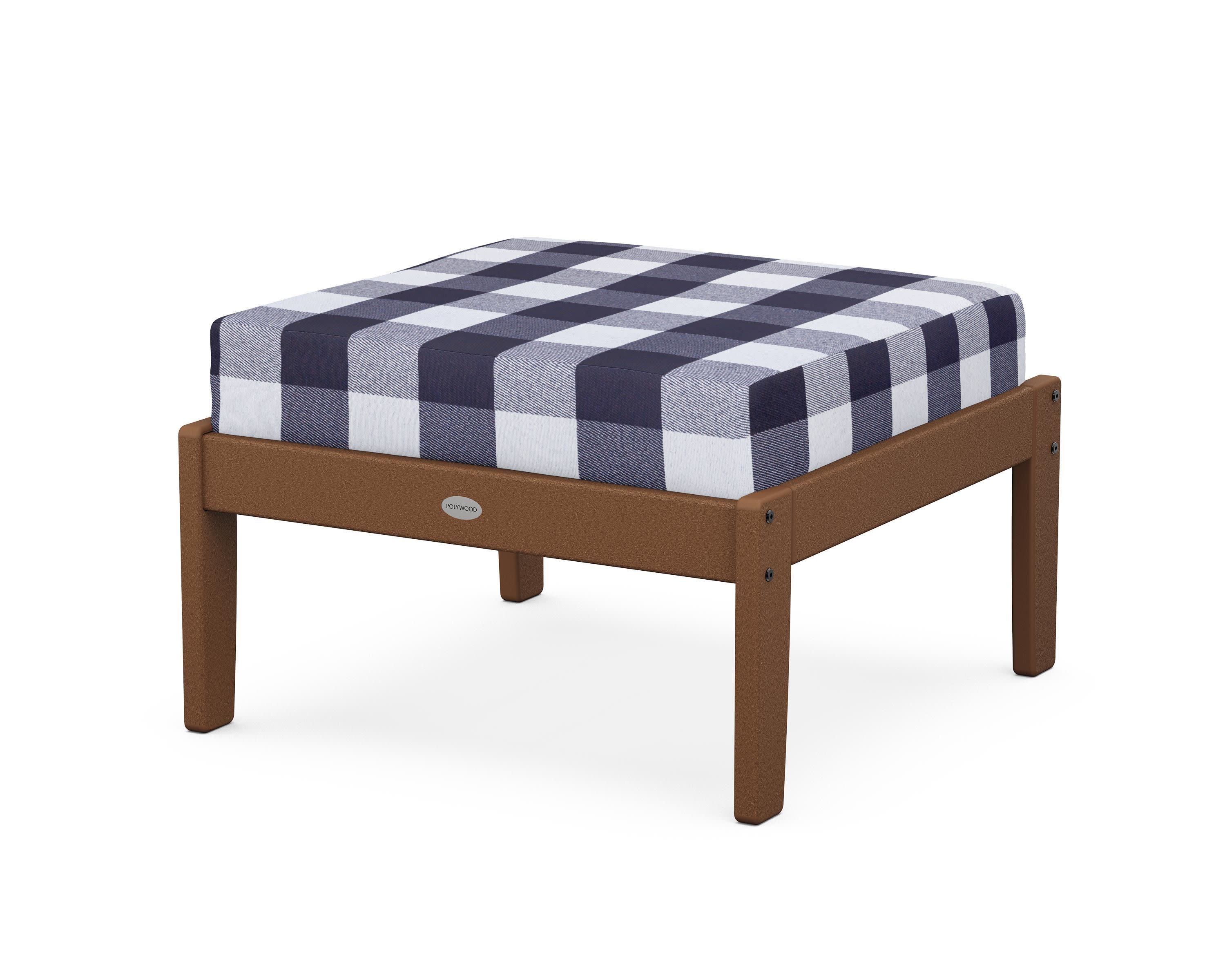 Braxton Deep Seating Ottoman in Teak / Buffalo Plaid Navy