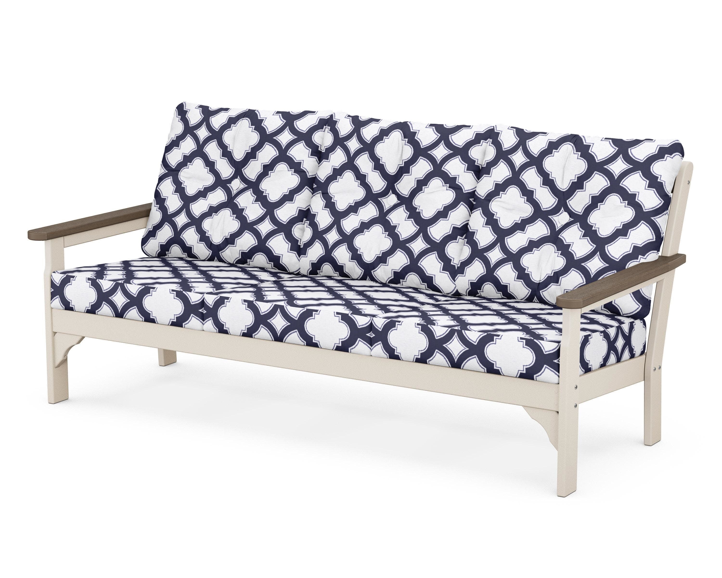 Vineyard Deep Seating Sofa in Sand / Kona / Trellis Navy