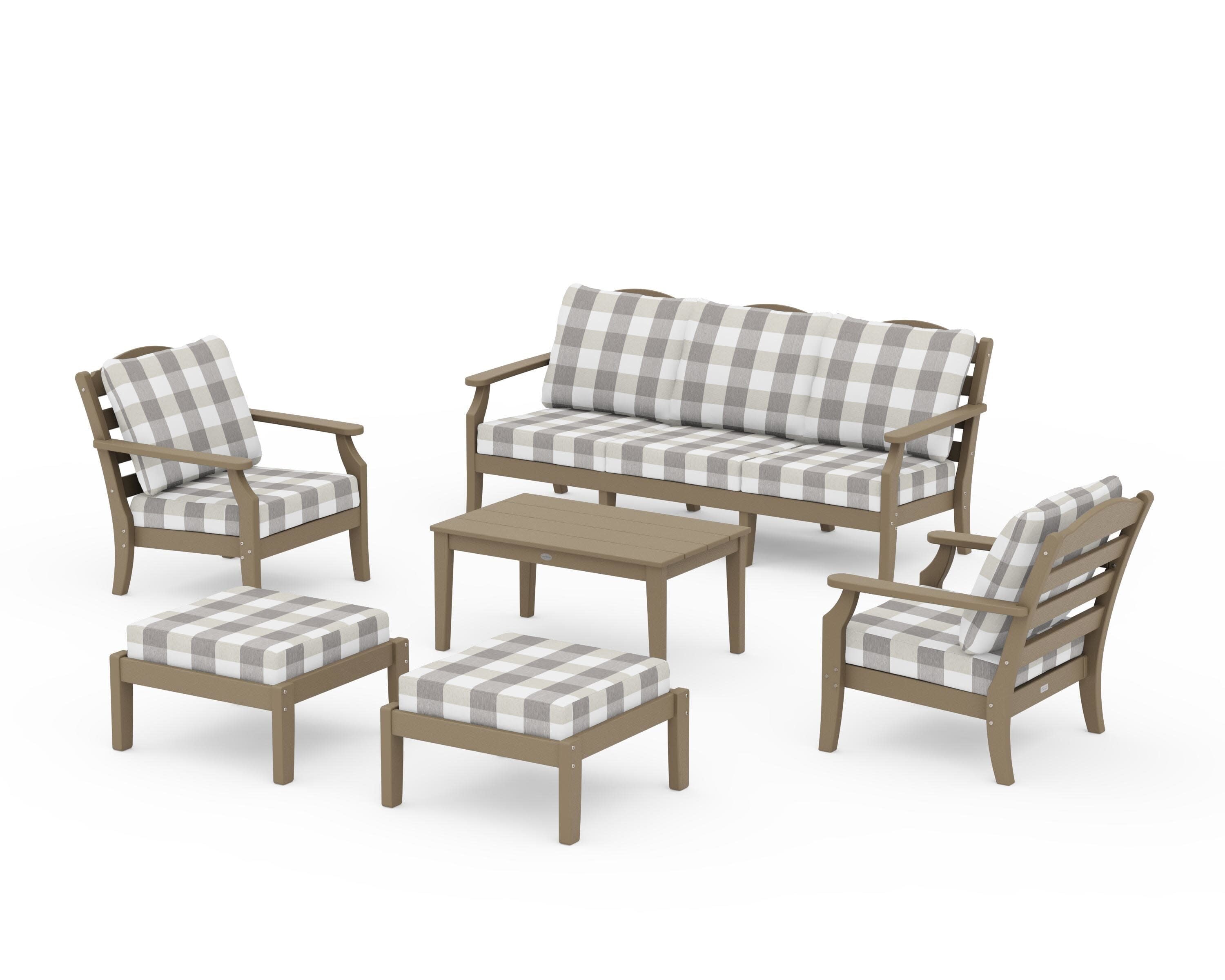 Savannah 6-Piece Lounge Sofa Set in Vintage Sahara / Buffalo Plaid Grey Mist
