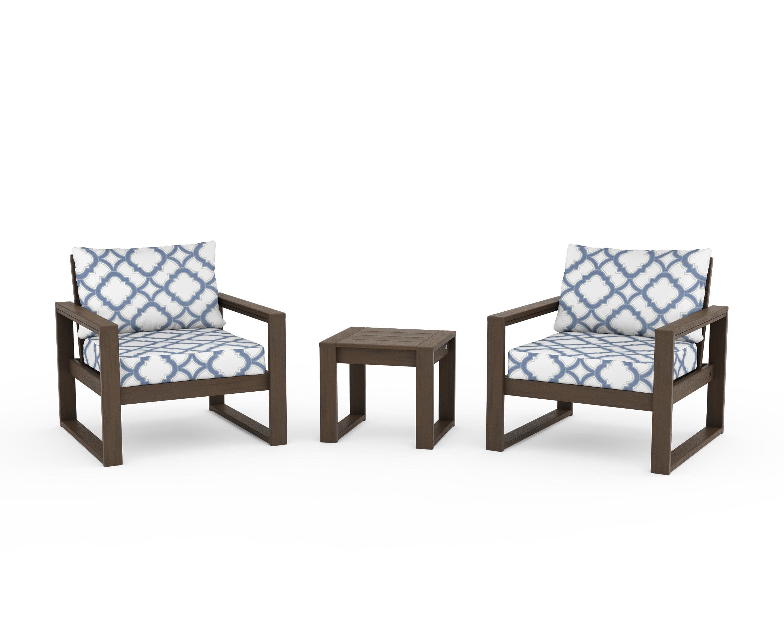 EDGE Sectional 3-Piece Deep Seating Set in Kona / Trellis Sky Blue