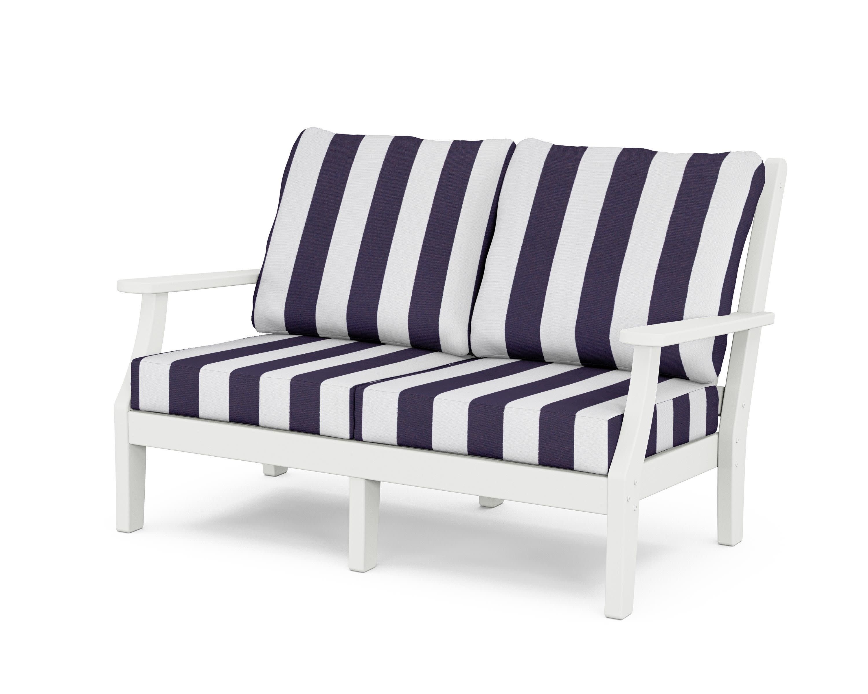 Wovendale Deep Seating Loveseat in White / Cabana Stripe Navy