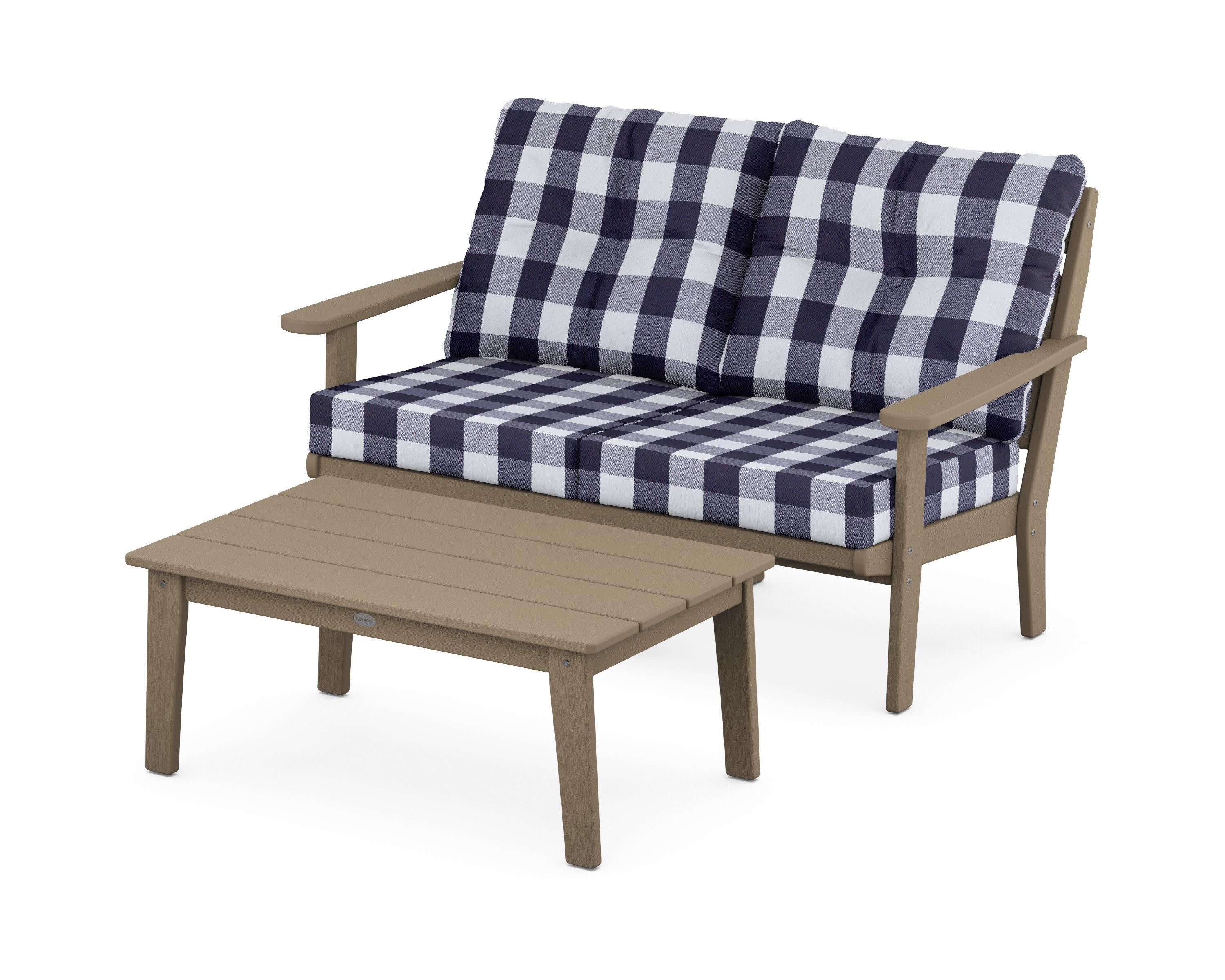 Lakeside 2-Piece Lounge Loveseat Set in Vintage Sahara / Buffalo Plaid Navy