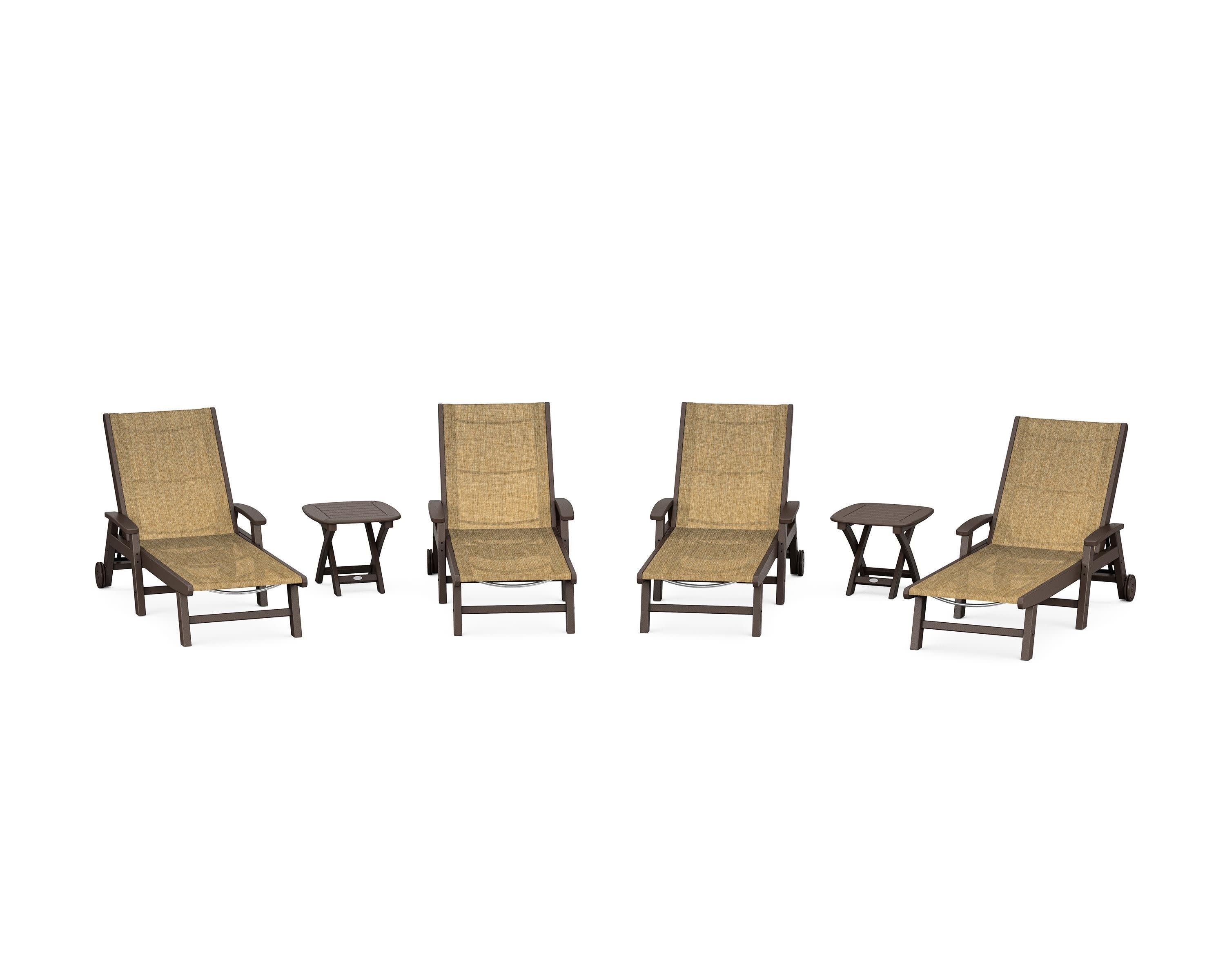 Coastal Chaise 6-Piece Set with Wheels in Mahogany / Burlap Sling